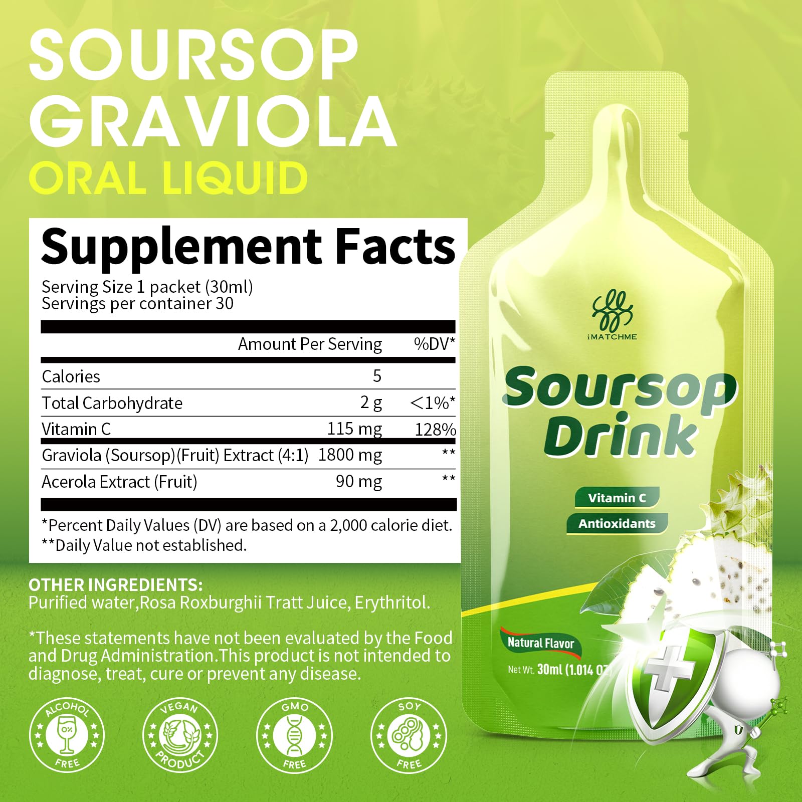 Foto 8 pulgar | Bitters De Guanábana Líquido Imatchme Con Extracto De Graviola 900 Ml - Venta Internacional.