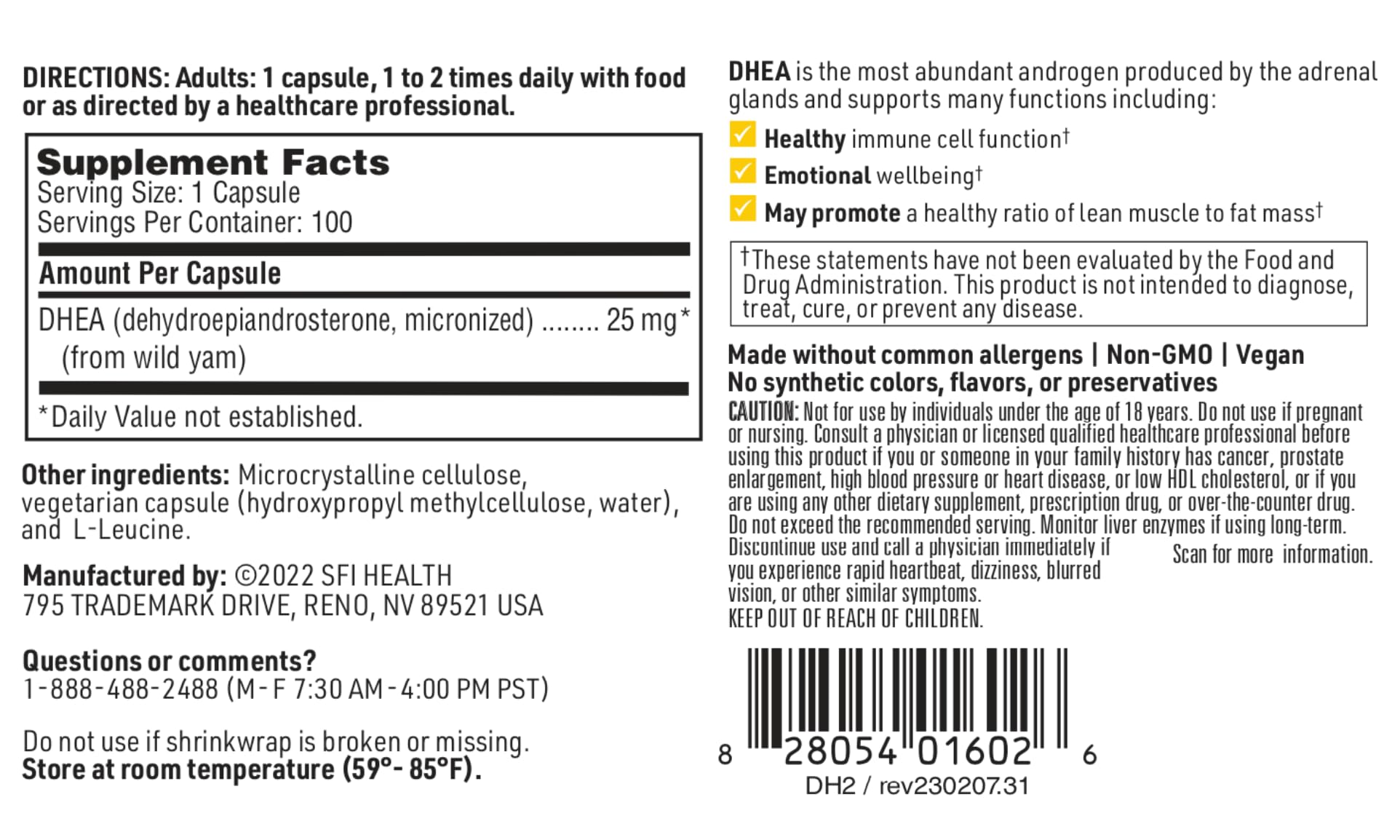 Foto 5 pulgar | Suplemento de Dhea Klaire Labs 25 Mg 100 Cápsulas - Venta Internacional