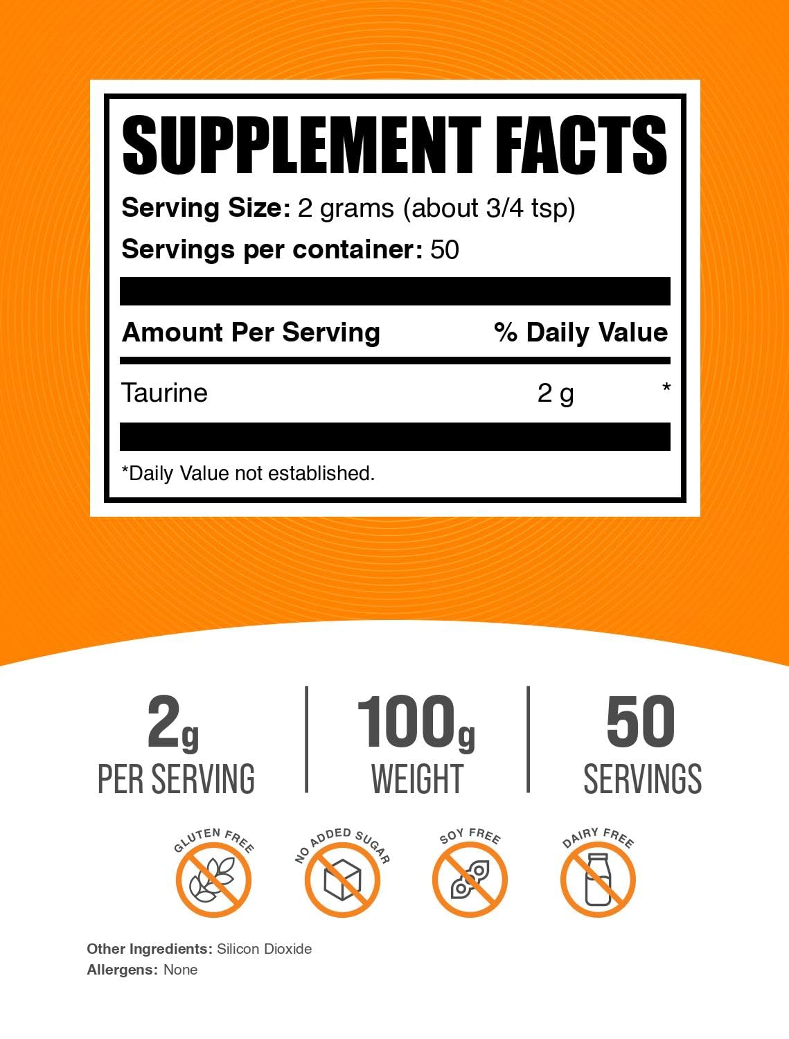 Foto 3 pulgar | Suplemento De Taurina Bulksupplements.com Taurina 2000 Mg 100 G - Venta Internacional.