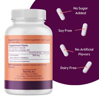 Foto 2 | Suplemento Bestvite L-Carnosina 500 mg 2 Frascos de 120 Cápsulas C/U - Venta Internacional