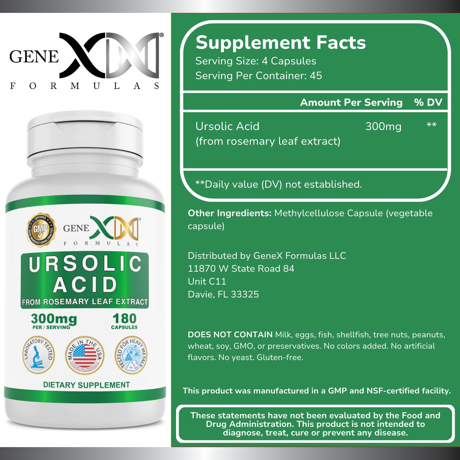 Foto 3 pulgar | Suplemento Genex Fórmulas de Ácido Ursólico 300 mg 180 Cápsulas - Venta Internacional