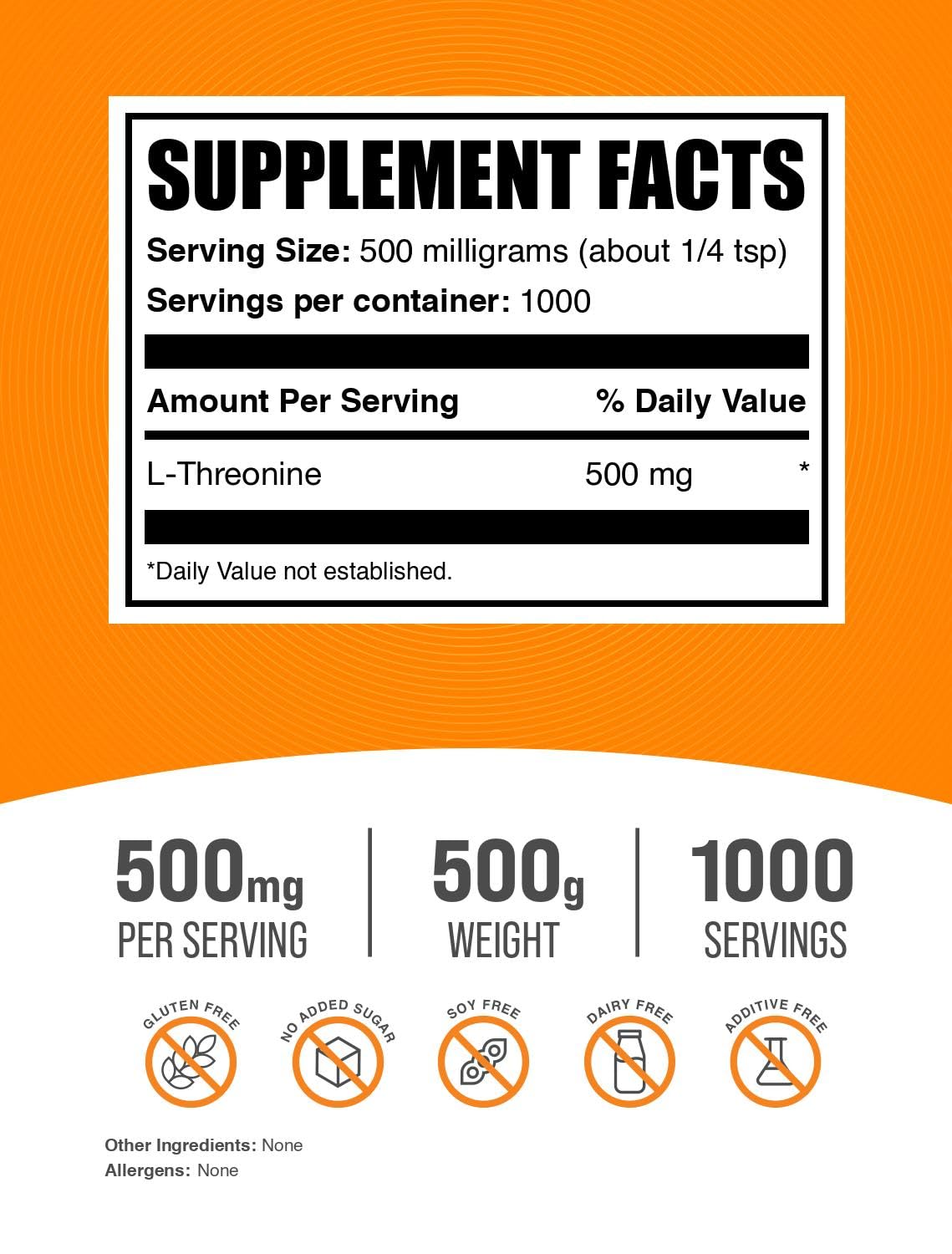 Foto 3 pulgar | Suplemento Bulksupplements.com L-treonina 500 Mg 500 G - Venta Internacional.