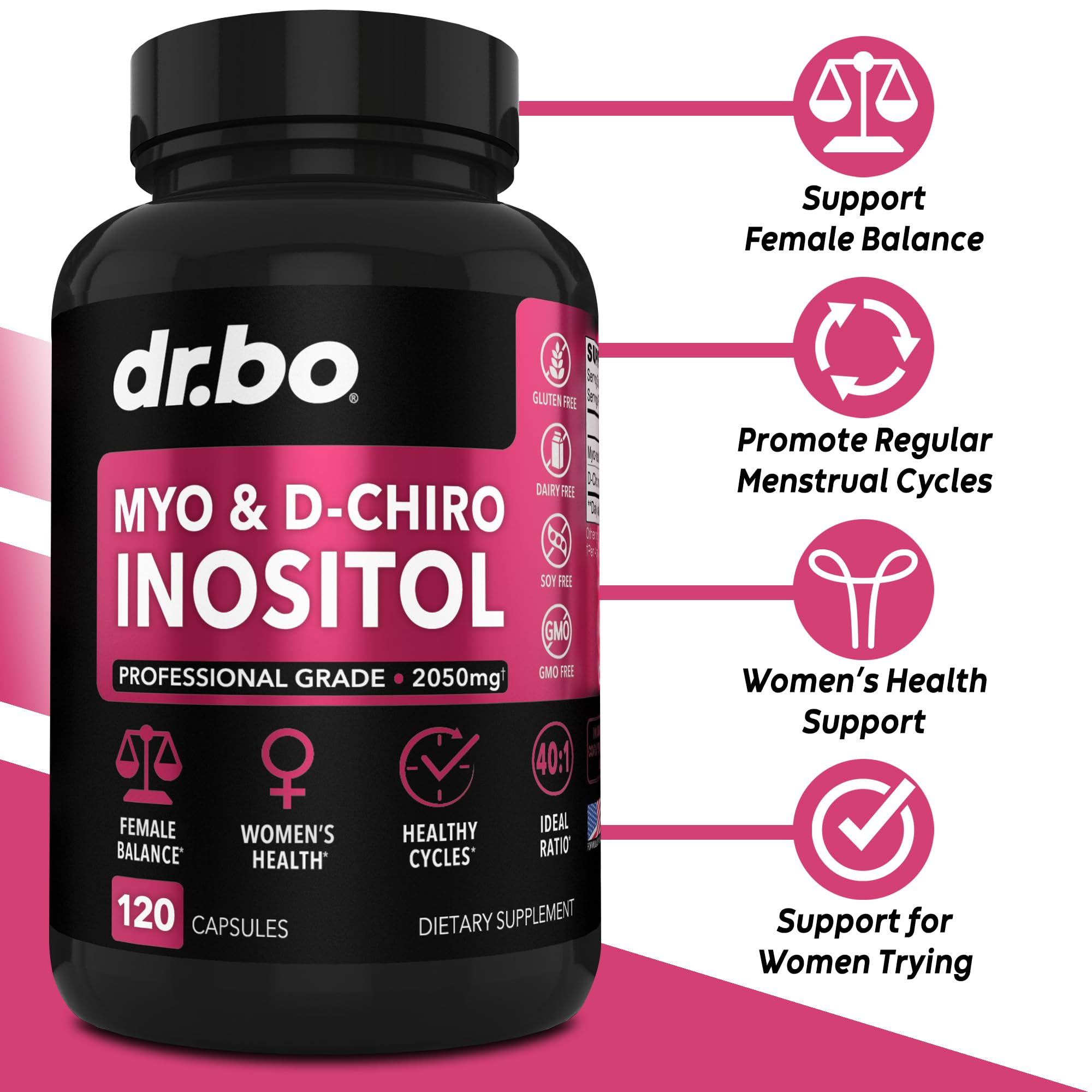Foto 3 pulgar | Suplemento Dr. Bo Myo-inositol Y D-chiro Inositol 2050 Mg 120 Cápsulas - Venta Internacional.
