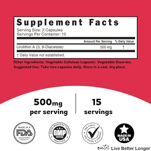Foto 3 pulgar | Suplemento Nutri Urolithin a de Nature's Fusions 500 mg 30 Cápsulas - Venta Internacional