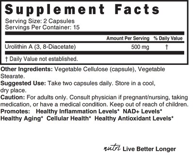 Foto 3 | Suplemento Nutri Urolithin a de Nature's Fusions 500 mg 30 Cápsulas - Venta Internacional