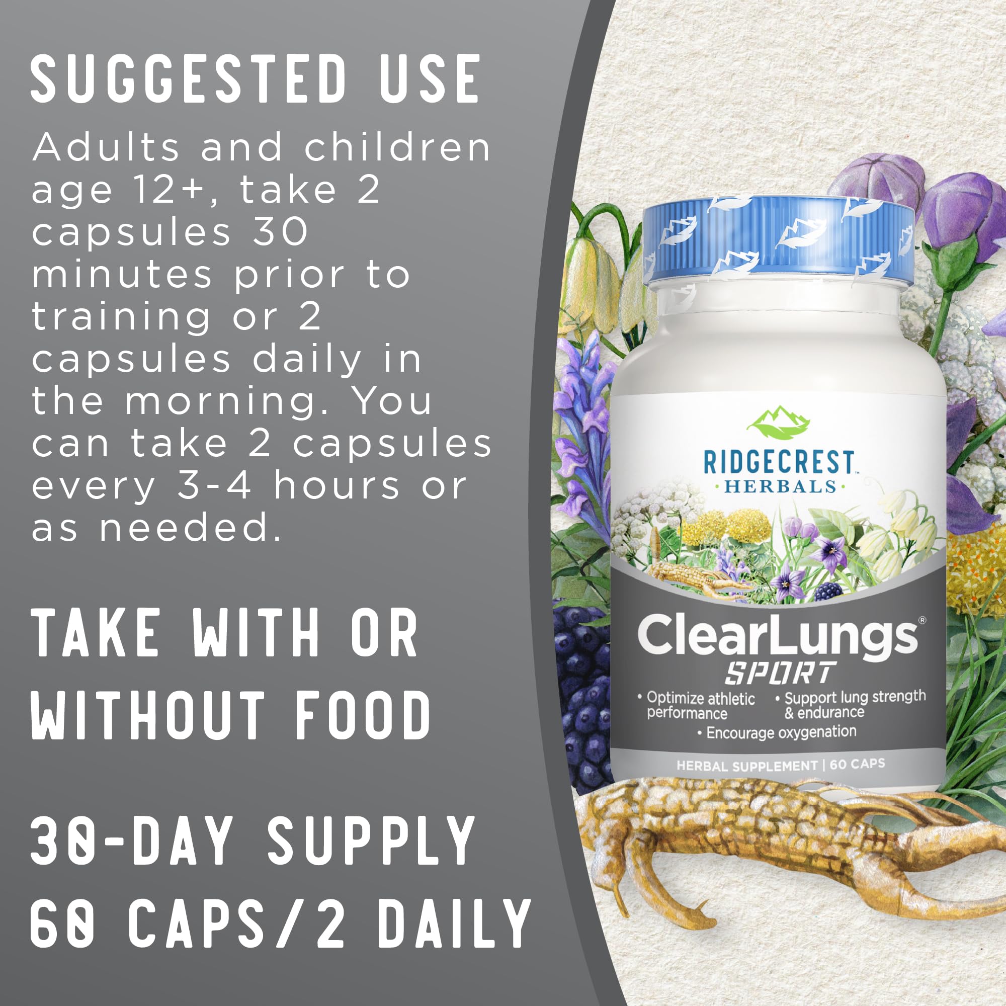 Foto 4 pulgar | Suplemento Ridgecrest Herbals Clearlungs Sport 60 Cápsulas Veganas - Venta Internacional