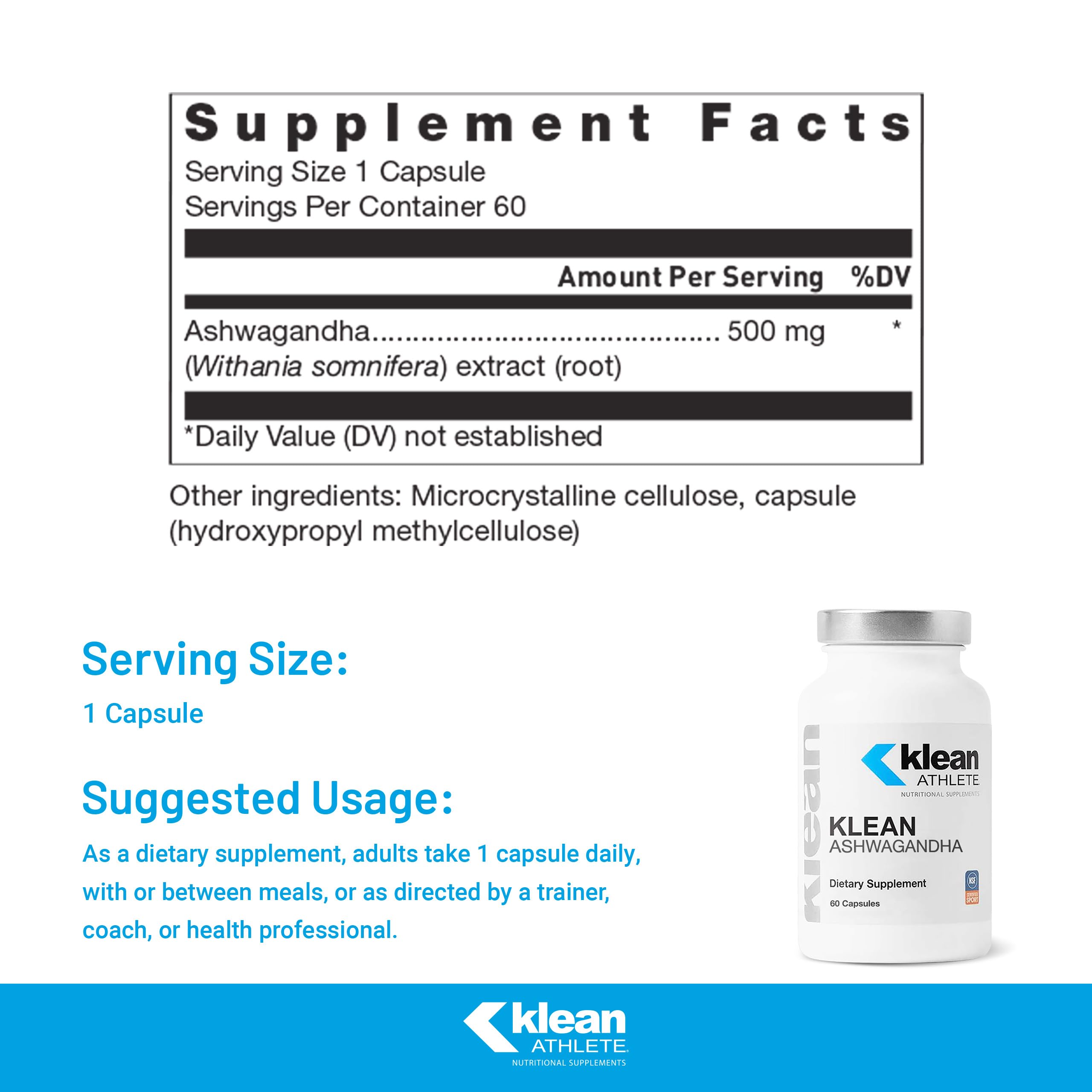 Foto 3 pulgar | Suplemento Klean Athlete Klean Ashwagandha 60 Cápsulas - Venta Internacional
