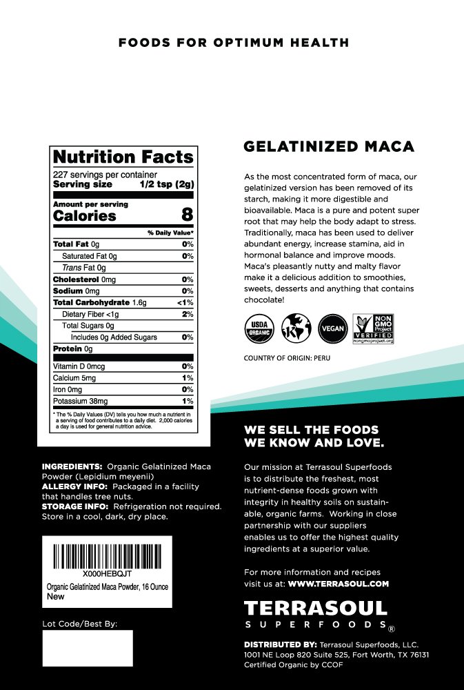 Foto 3 pulgar | Maca en Polvo Terrasoul Superfoods Orgánica Gelatinizada 2.27 Kg - Venta Internacional