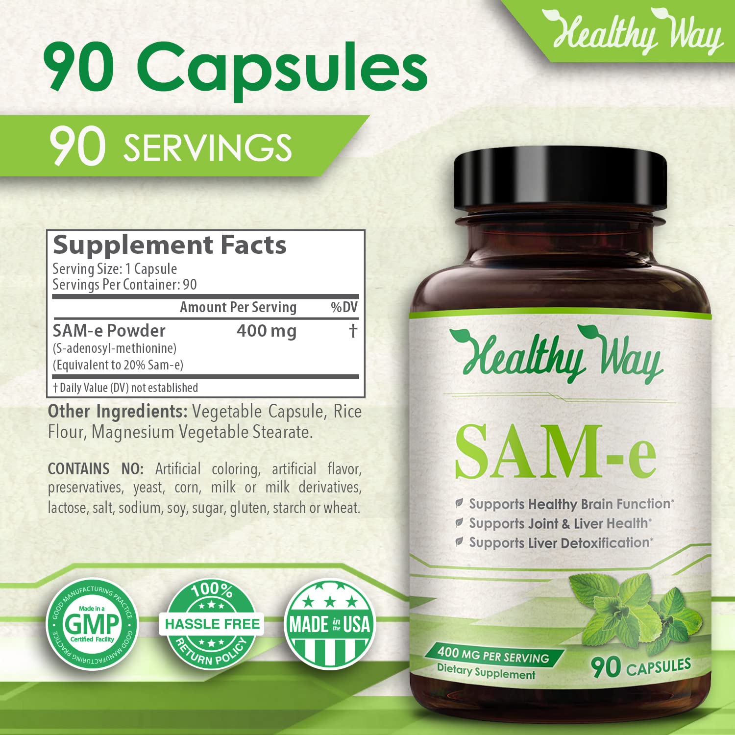 Foto 6 pulgar | Suplemento Healthywayrx Sam-e S-adenosil Metionina 400 Mg 90 Cápsulas - Venta Internacional.