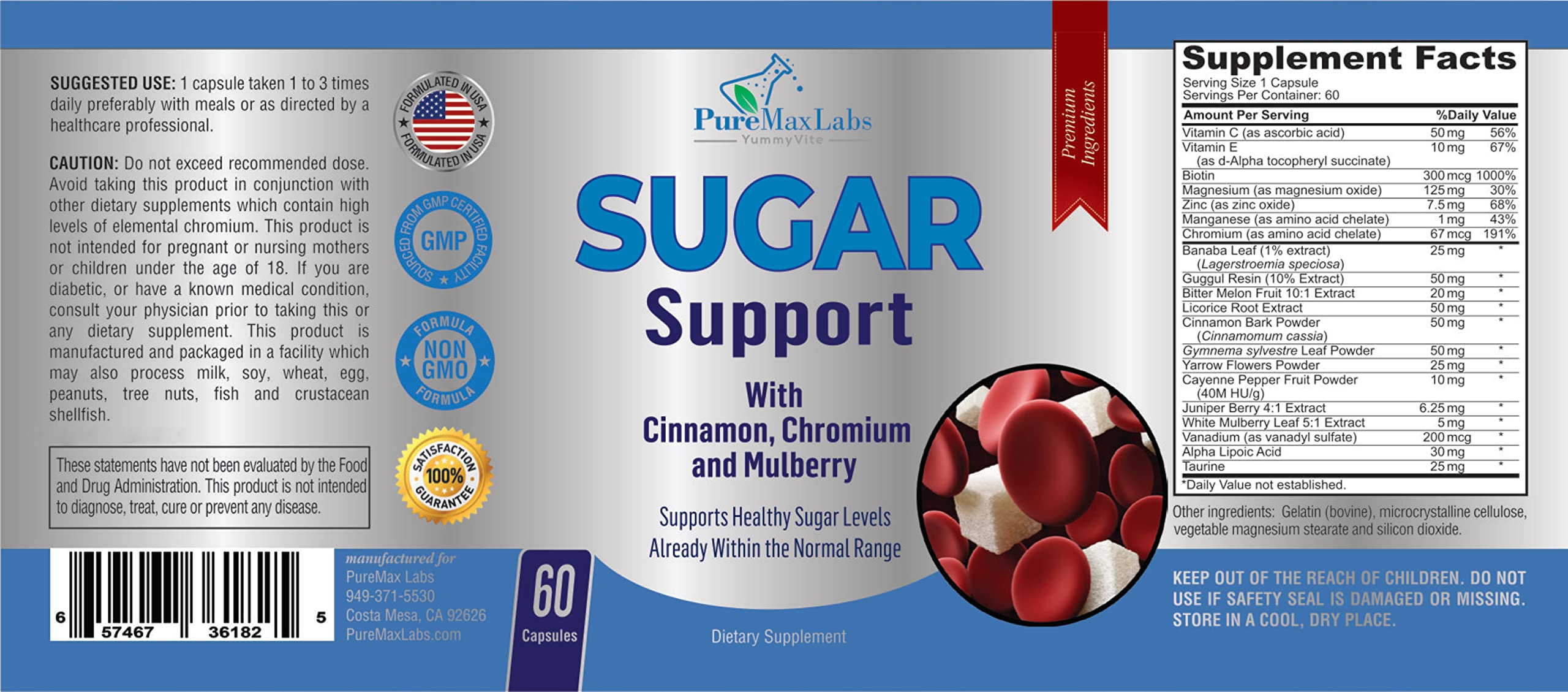 Foto 5 pulgar | Suplemento Yummyvite Sugar Support Con Canela Y Cromo 60 Cápsulas - Venta Internacional.