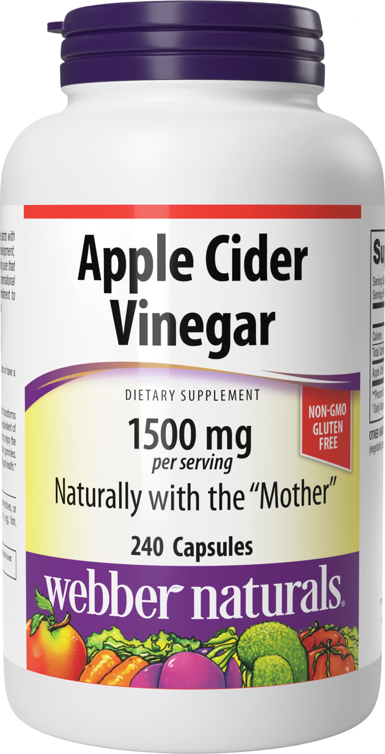 Foto 1 | Suplemento Webber Naturals De Vinagre De Sidra De Manzana 1500 Mg 240 Cápsulas - Venta Internacional.