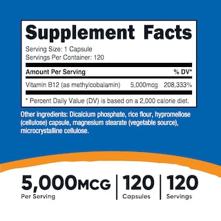 Foto 2 | Suplemento Nutricost Vitamina B12 5000 Mcg 120 Cápsulas - Venta Internacional