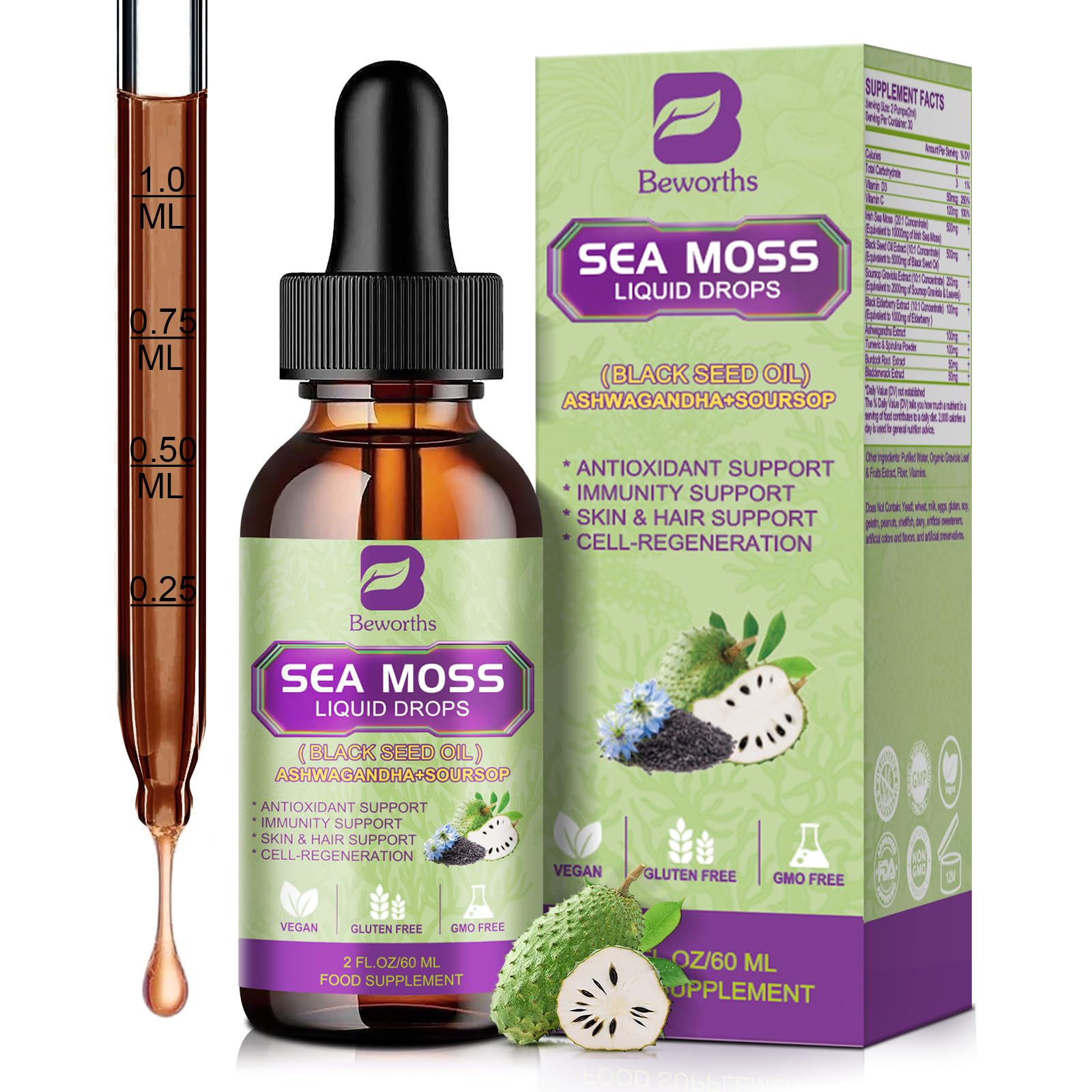 Foto 2 pulgar | Suplemento De Gotas Líquidas De Musgo Marino Con Aceite De Semilla Negra, 30 Ml - Venta Internacional.