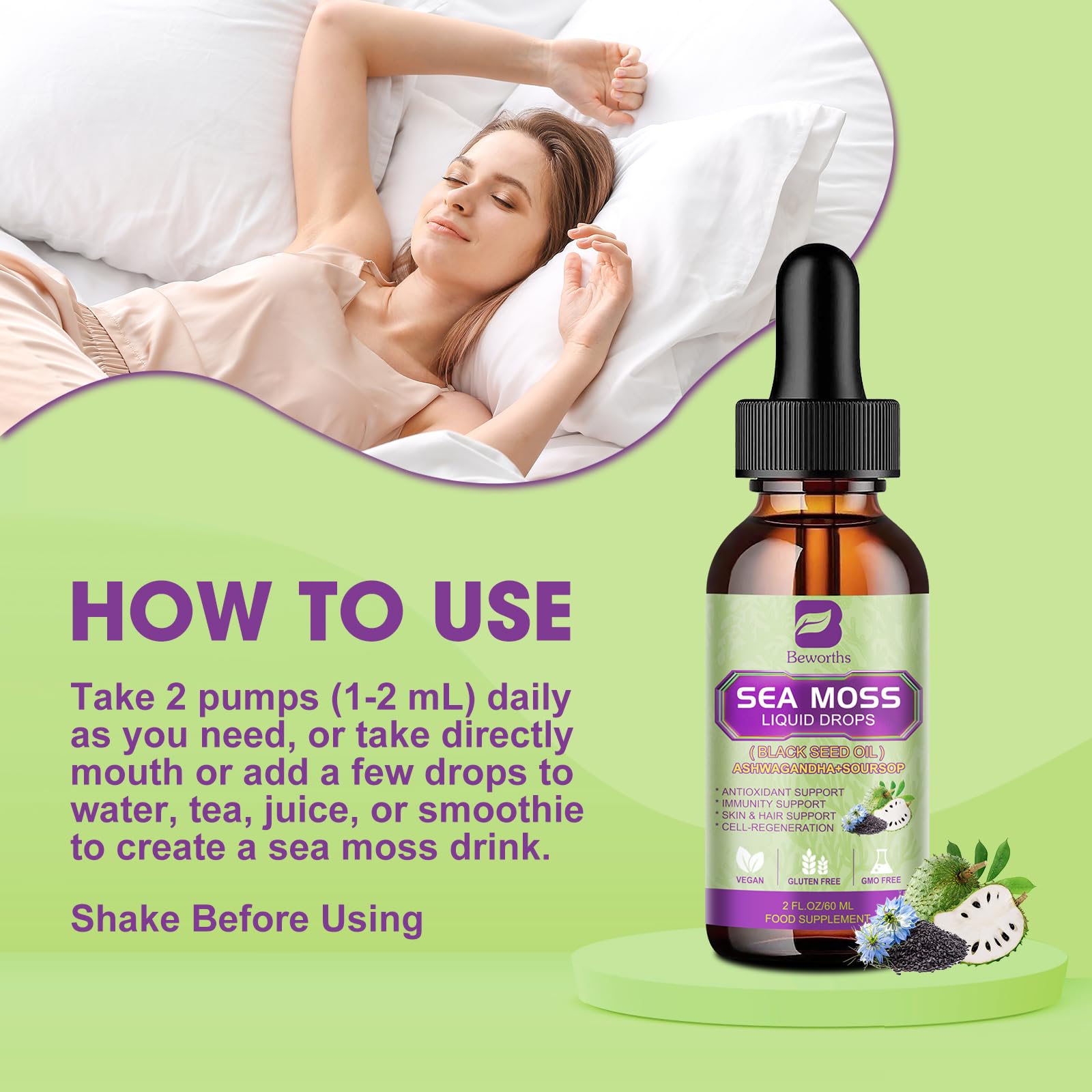 Foto 6 pulgar | Suplemento De Gotas Líquidas De Musgo Marino Con Aceite De Semilla Negra, 30 Ml - Venta Internacional.