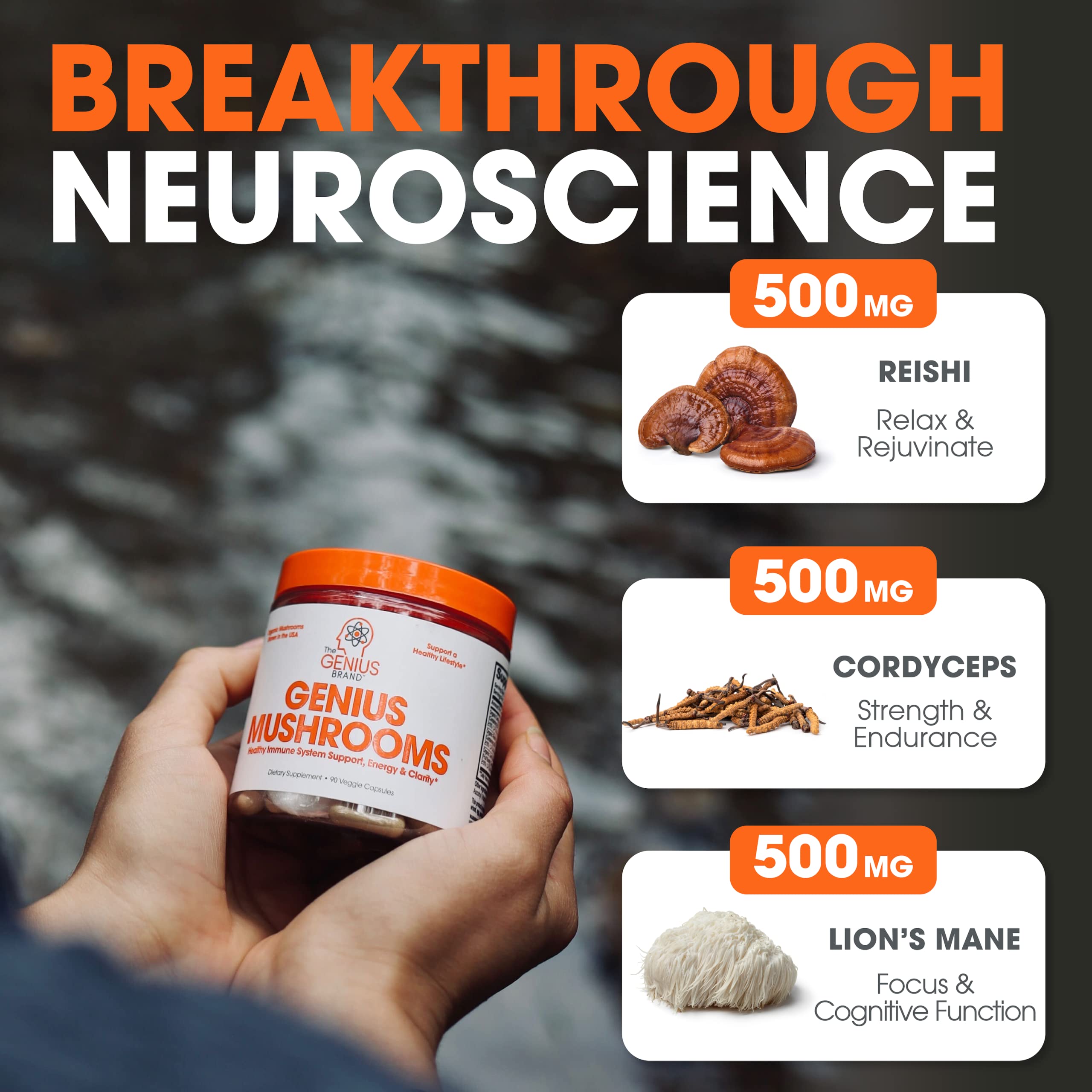 Foto 6 pulgar | Suplemento Genius Mushroom Lions Mane, Cordyceps, Reishi, 90 Pastillas - Venta Internacional.