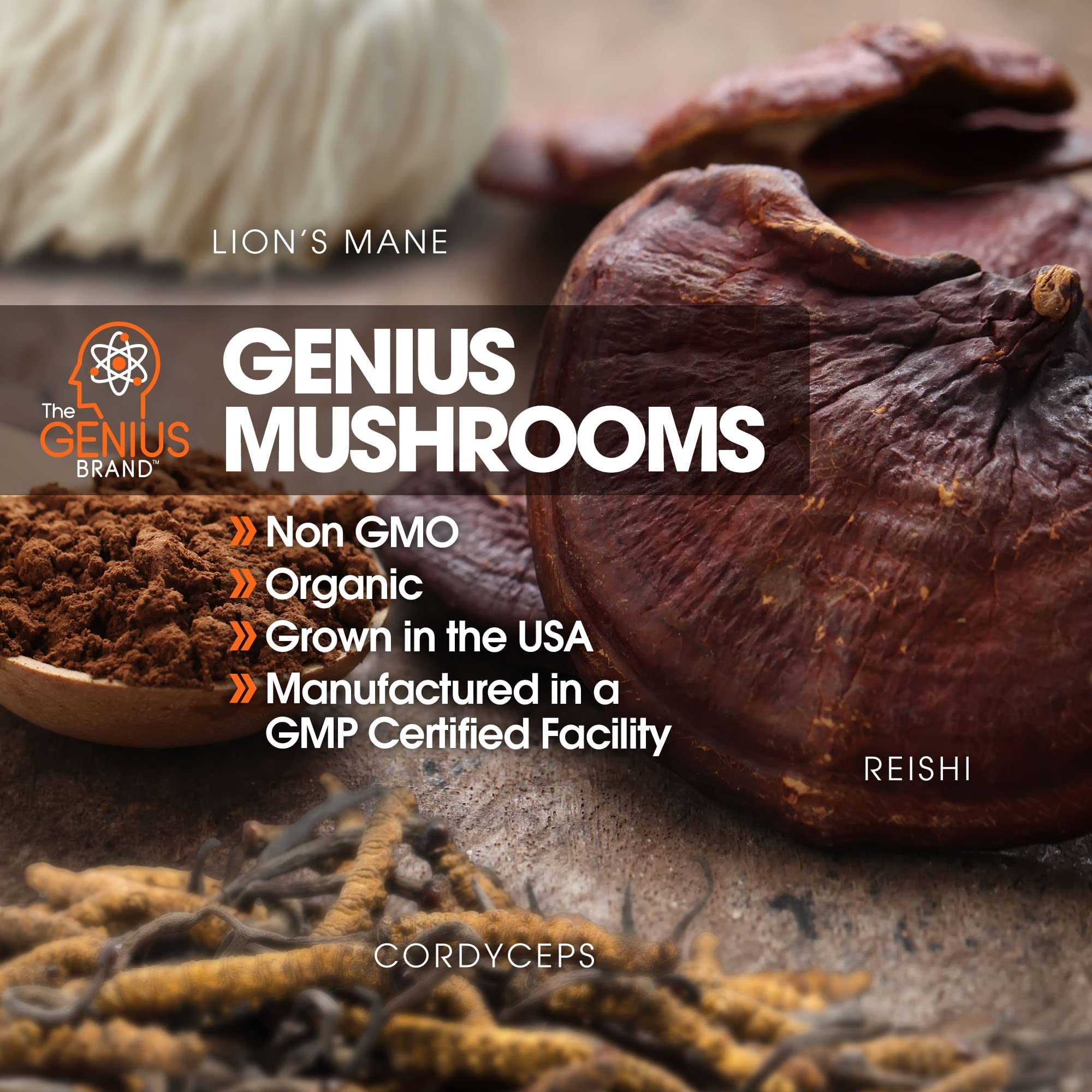 Foto 8 pulgar | Suplemento Genius Mushroom Lions Mane, Cordyceps, Reishi, 90 Pastillas - Venta Internacional.