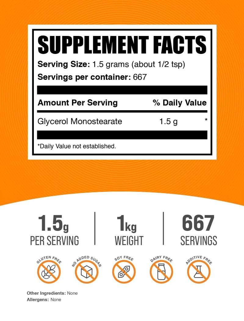 Foto 3 pulgar | Suplemento Bulksupplements.com Monoestearato De Glicerol 1 Kg - Venta Internacional.