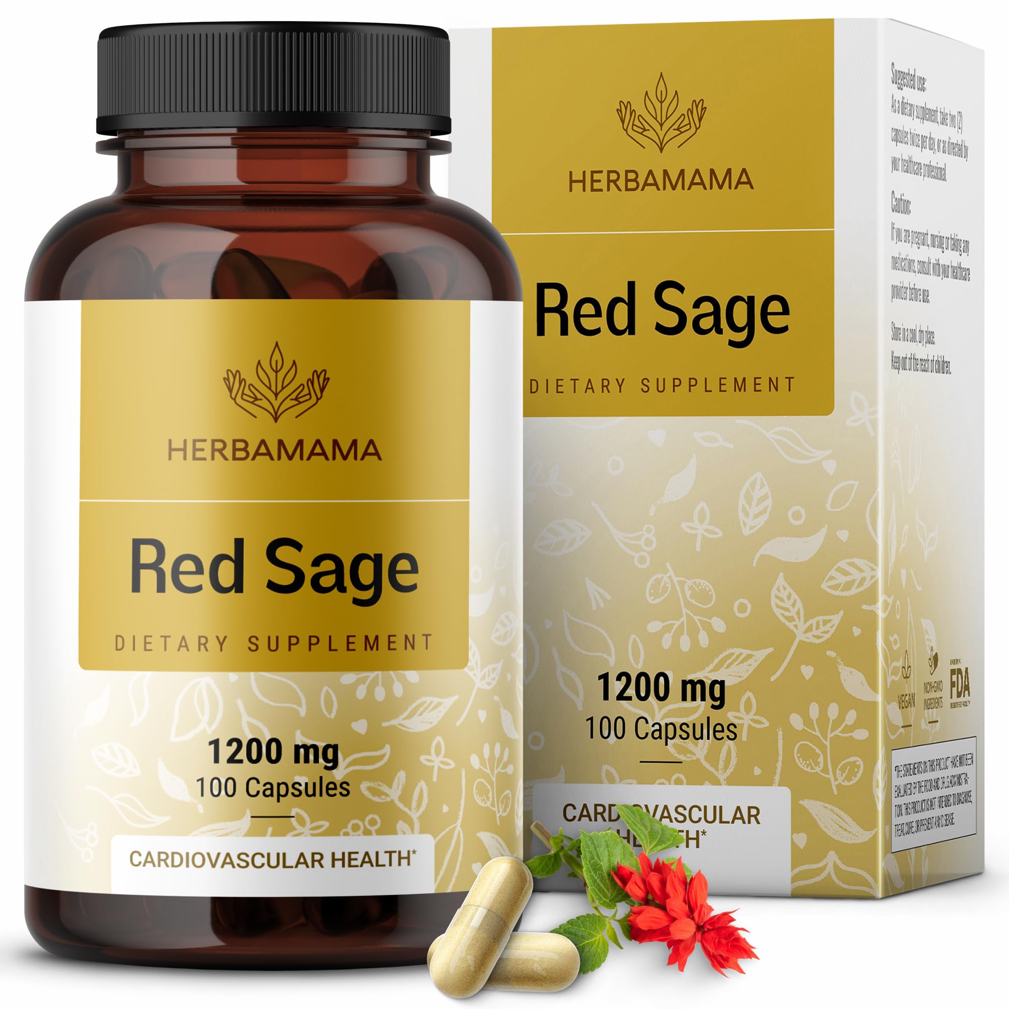 Foto 2 pulgar | Suplemento Herbamama de Salvia Roja 1200 Mg - Venta Internacional