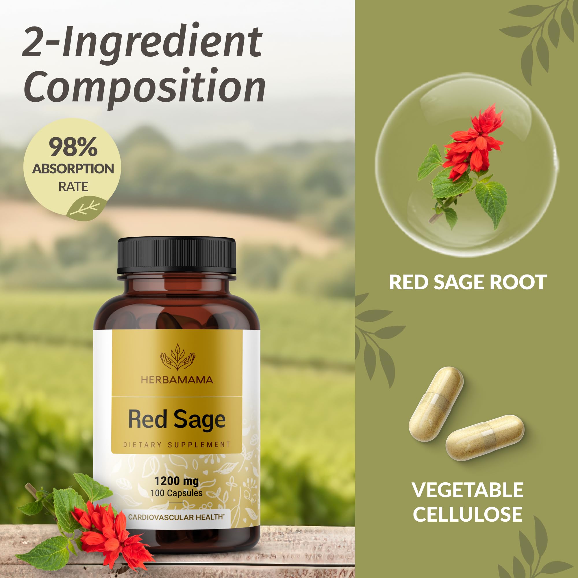 Foto 5 pulgar | Suplemento Herbamama de Salvia Roja 1200 Mg - Venta Internacional