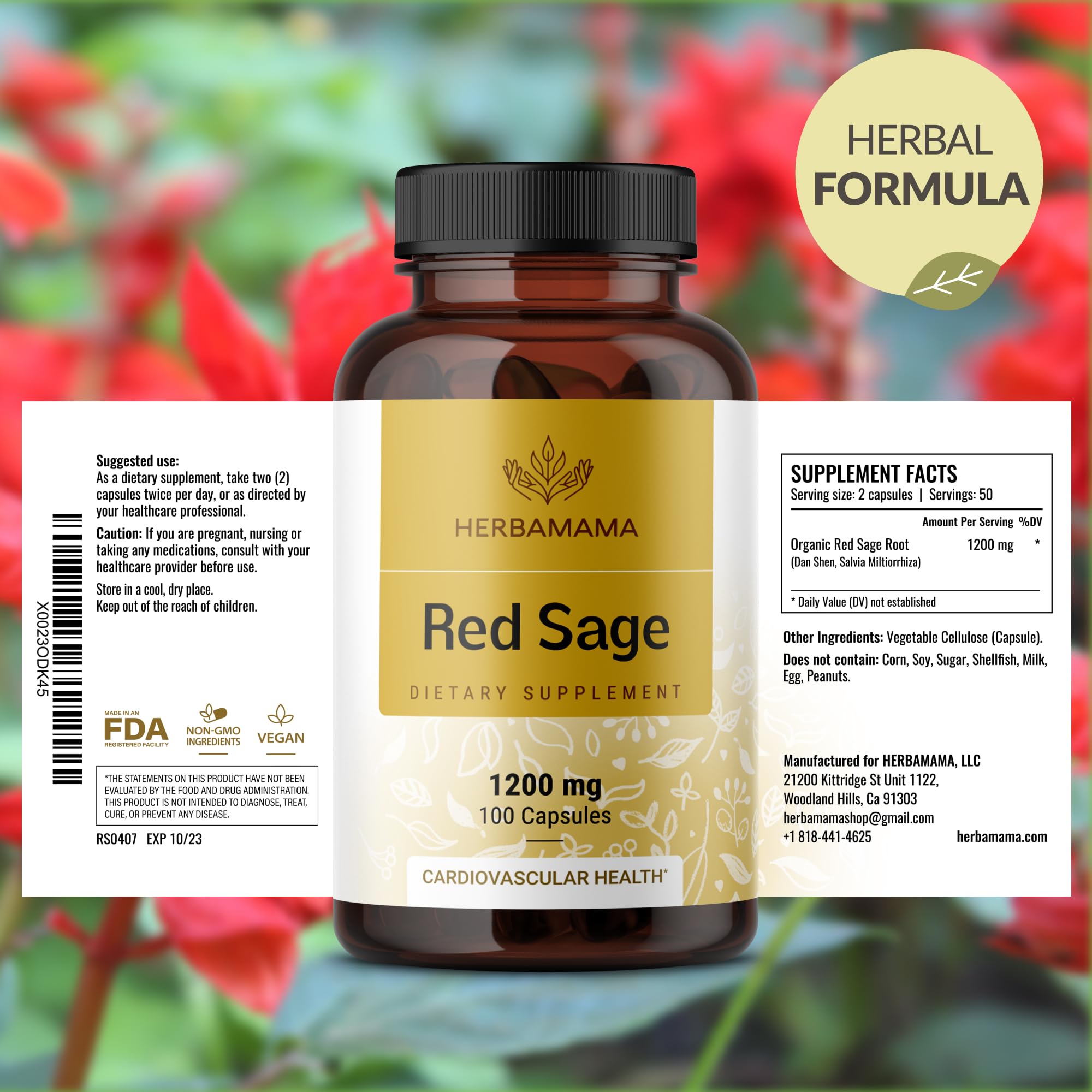 Foto 8 pulgar | Suplemento Herbamama de Salvia Roja 1200 Mg - Venta Internacional
