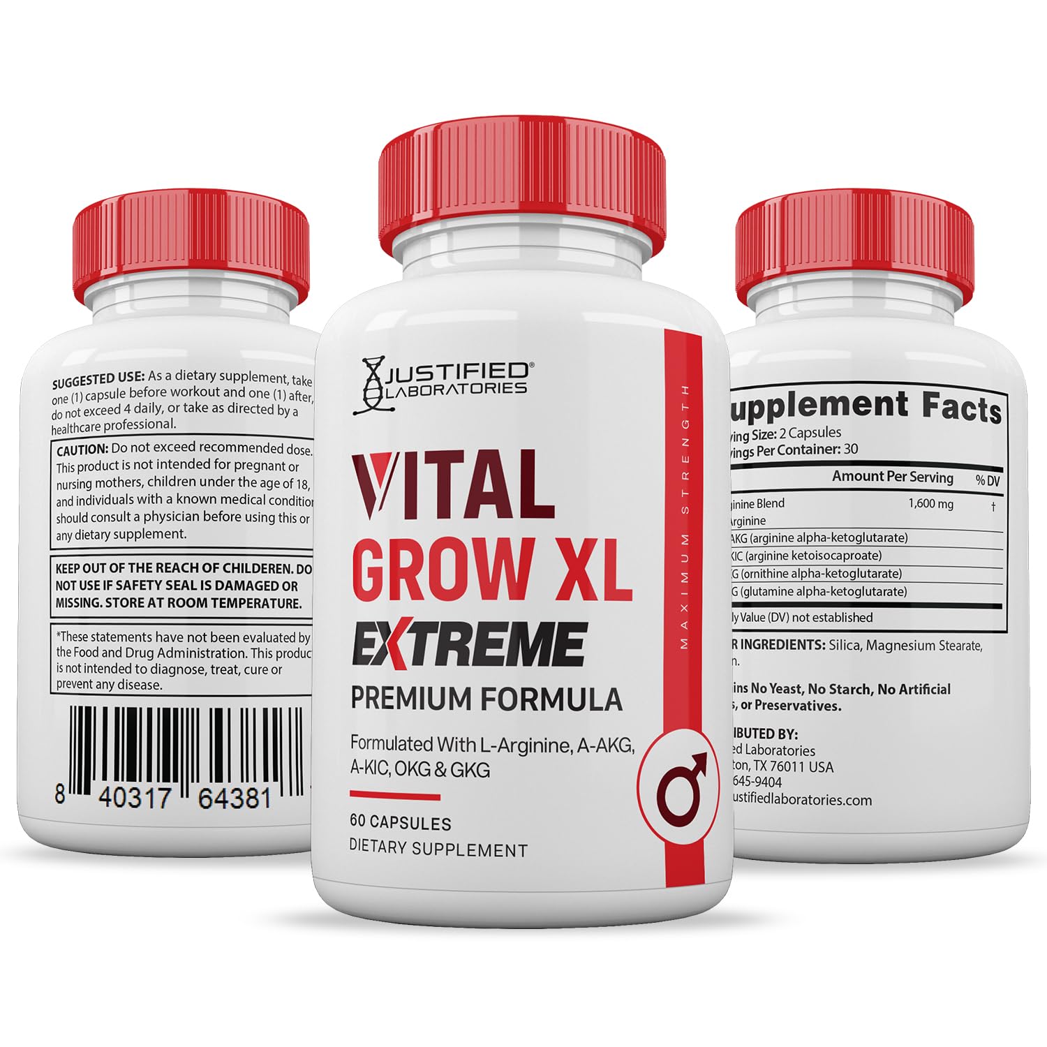 Foto 8 pulgar | Suplemento Justified Laboratories Vital Grow Xl Extreme 60 Cápsulas-Venta Internacional