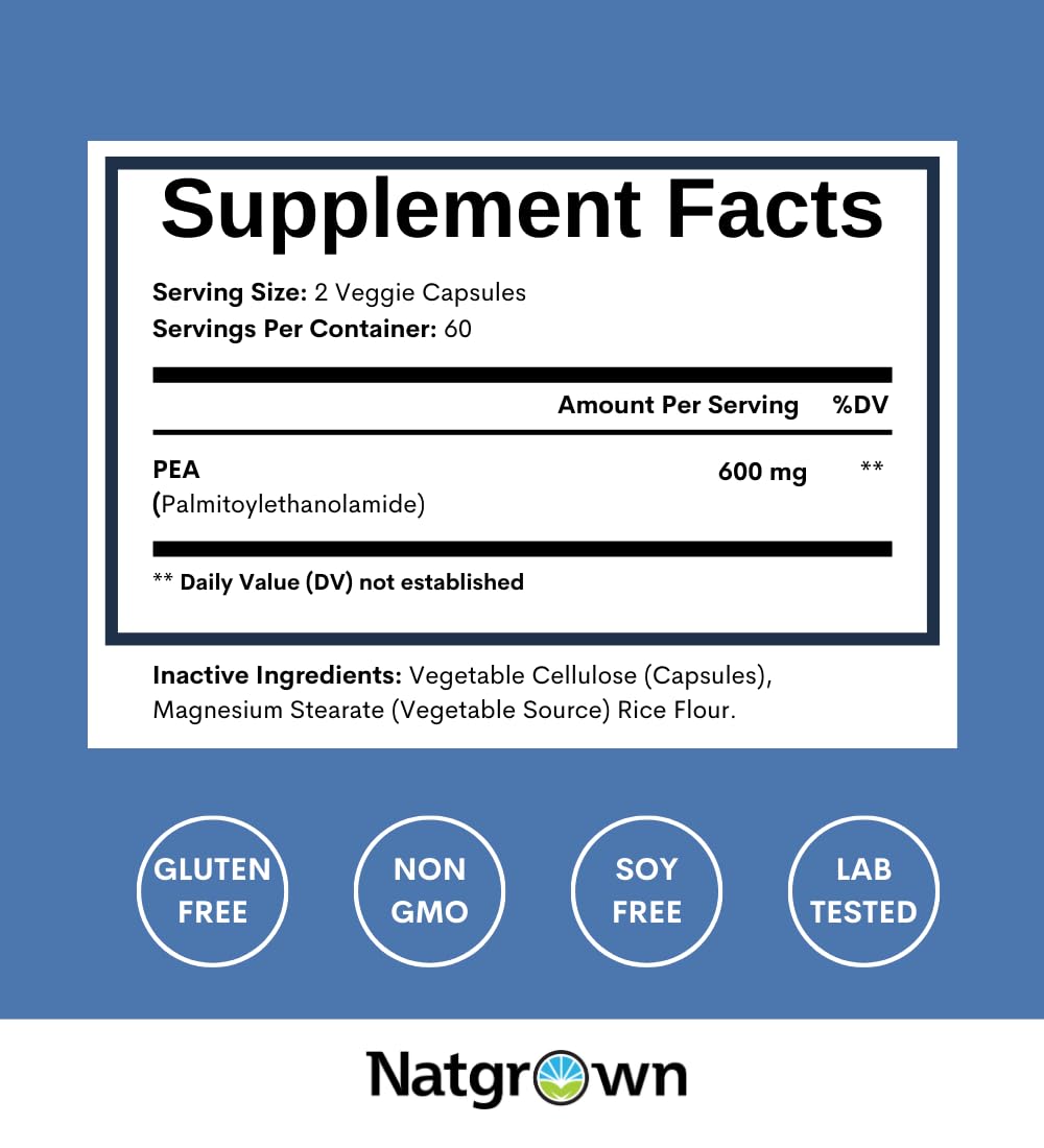 Foto 5 pulgar | Suplemento Natgrown Palmitoiletanolamida Pea 600 Mg 120 Cápsulas - Venta Internacional