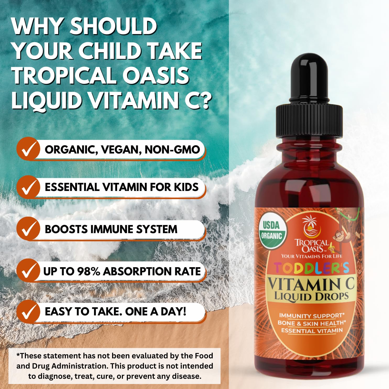 Foto 7 pulgar | Gotas de Vitamina C Tropical Oasis USDA Organic 60 Porciones - Venta Internacional