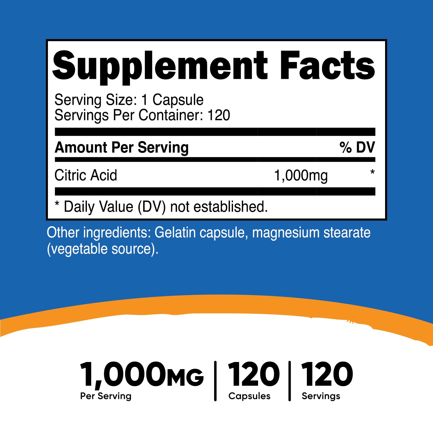 Foto 3 pulgar | Suplemento Nutricost Ácido Cítrico 1000 Mg 120 Cápsulas - Venta Internacional