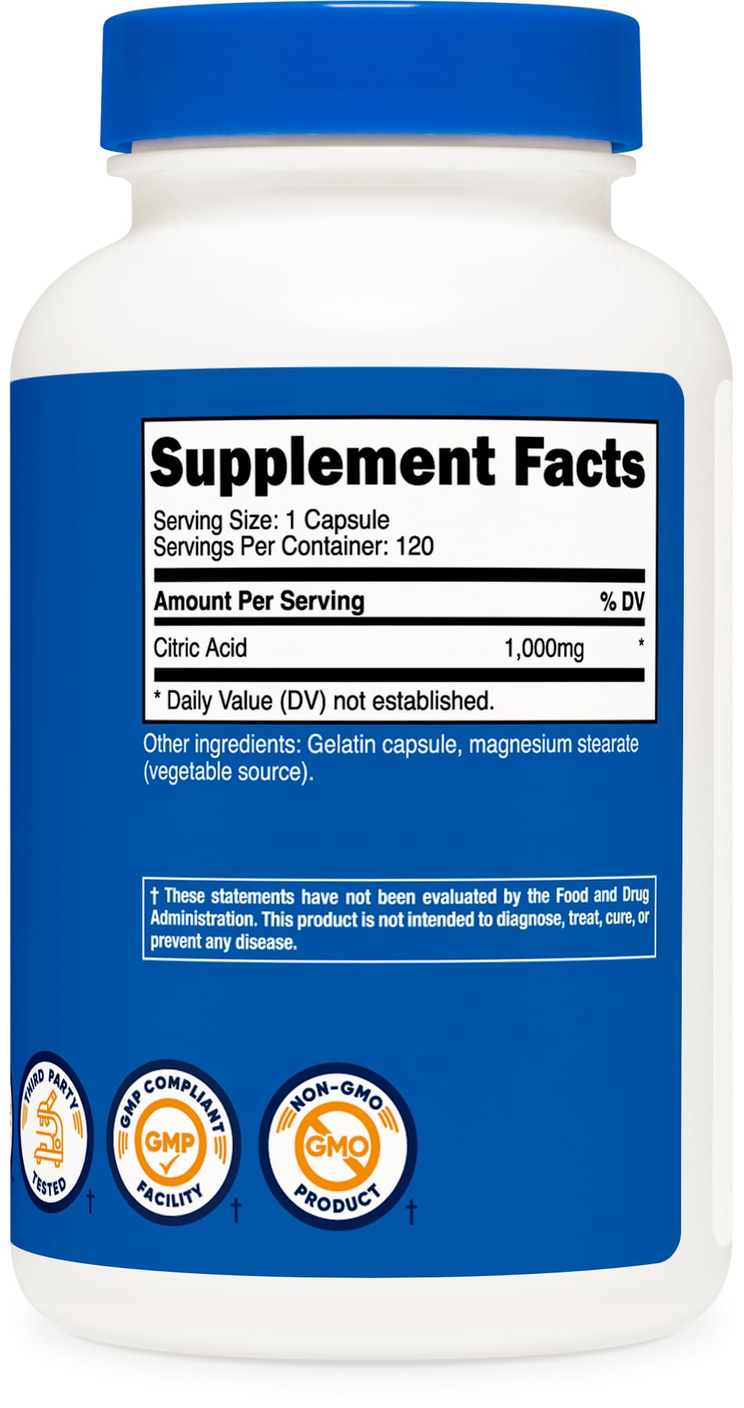 Foto 6 pulgar | Suplemento Nutricost Ácido Cítrico 1000 Mg 120 Cápsulas - Venta Internacional