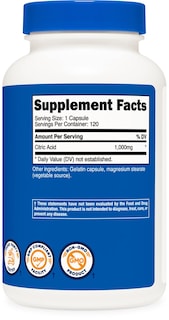 Foto 5 | Suplemento Nutricost Ácido Cítrico 1000 Mg 120 Cápsulas - Venta Internacional