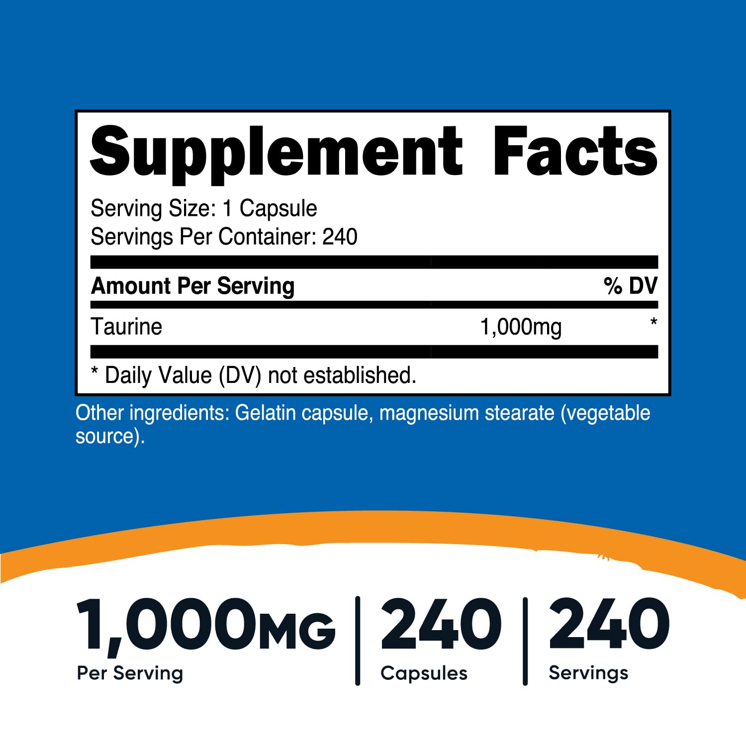 Foto 3 pulgar | Suplemento Nutricost Taurine 1000 Mg 240 Cápsulas - Venta Internacional