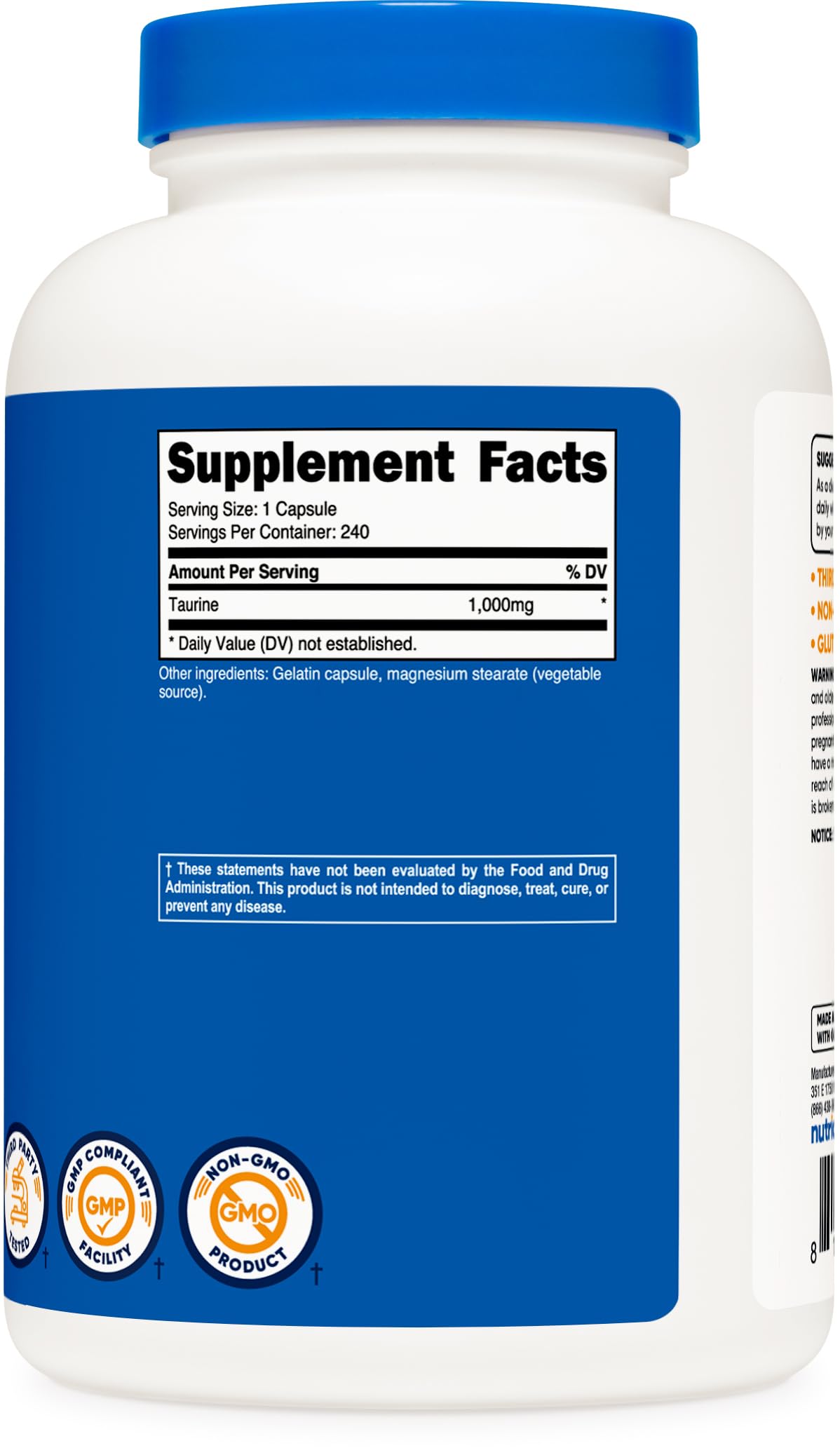 Foto 6 pulgar | Suplemento Nutricost Taurine 1000 Mg 240 Cápsulas - Venta Internacional