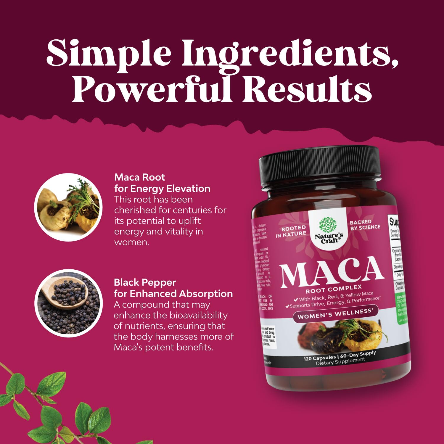 Foto 5 pulgar | Cápsulas de Raíz de Maca Orgánica Supplement Natures Craft 120 Unidades - Venta Internacional