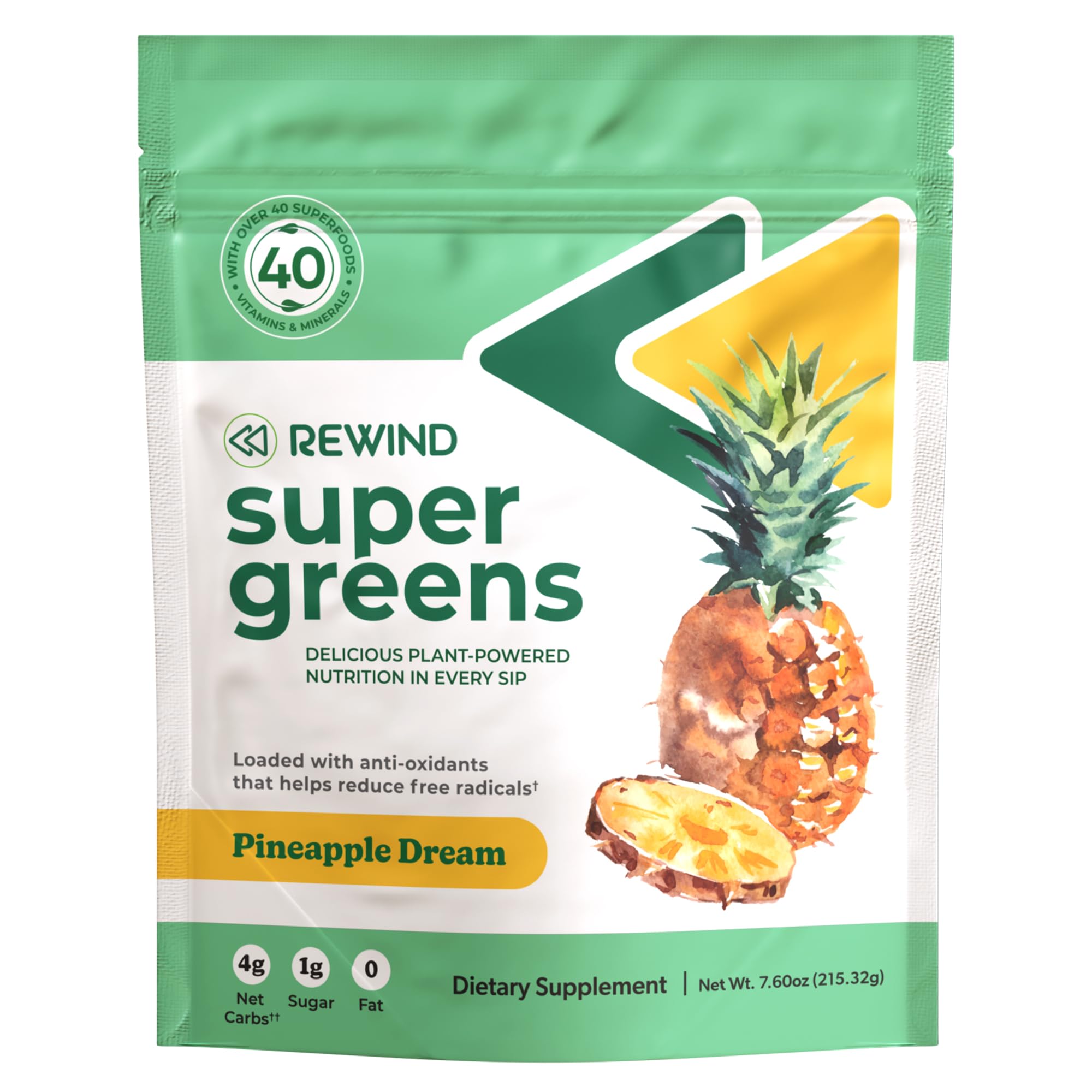 Foto 2 pulgar | Super Greens Powder Rewind Greens con Sabor A Piña Soñada - Venta Internacional
