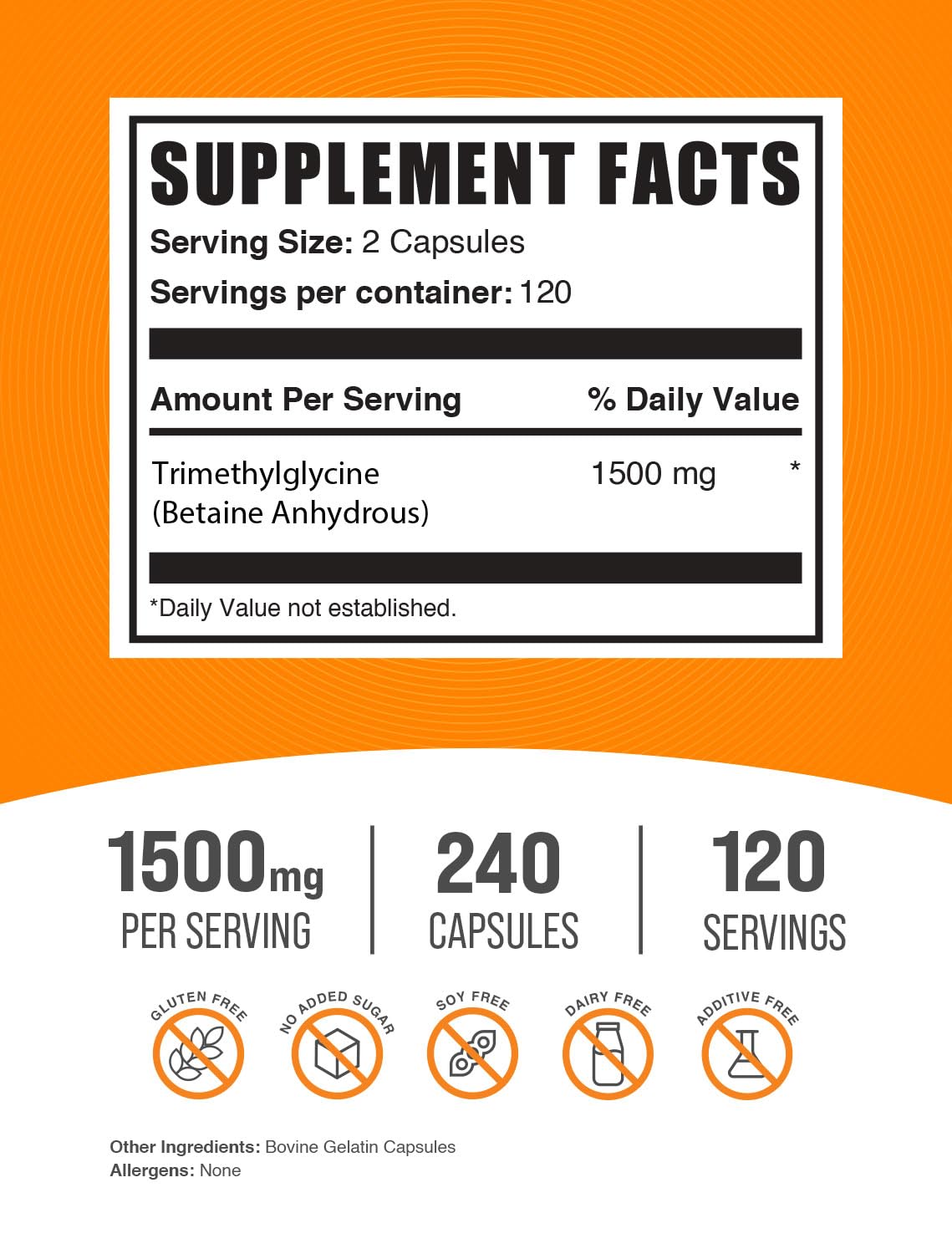 Foto 3 pulgar | Suplemento Bulksupplements.com Tmg Trimetilglicina 1500 Mg - Venta Internacional.