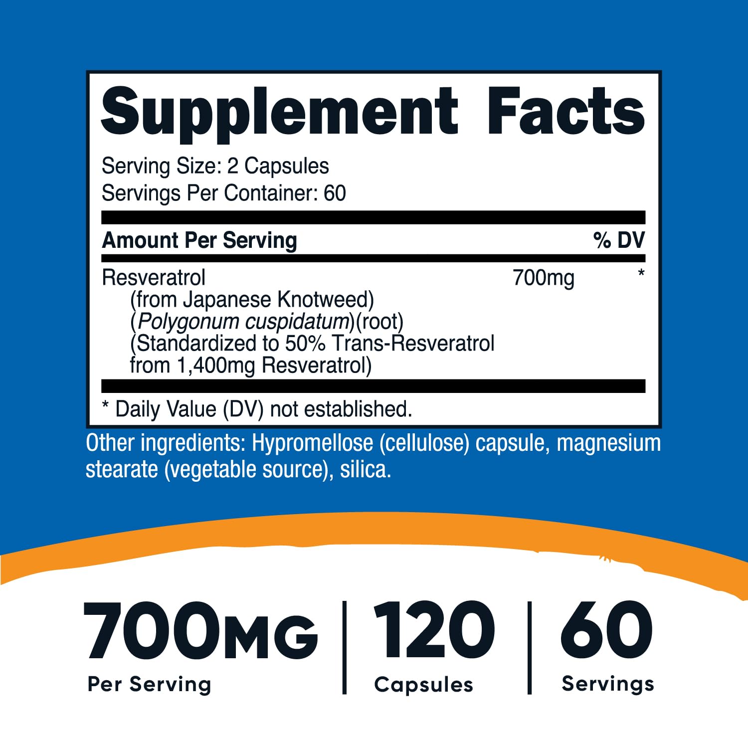 Foto 3 pulgar | Suplemento Nutricost Resveratrol 700 Mg 120 Cápsulas - Venta Internacional