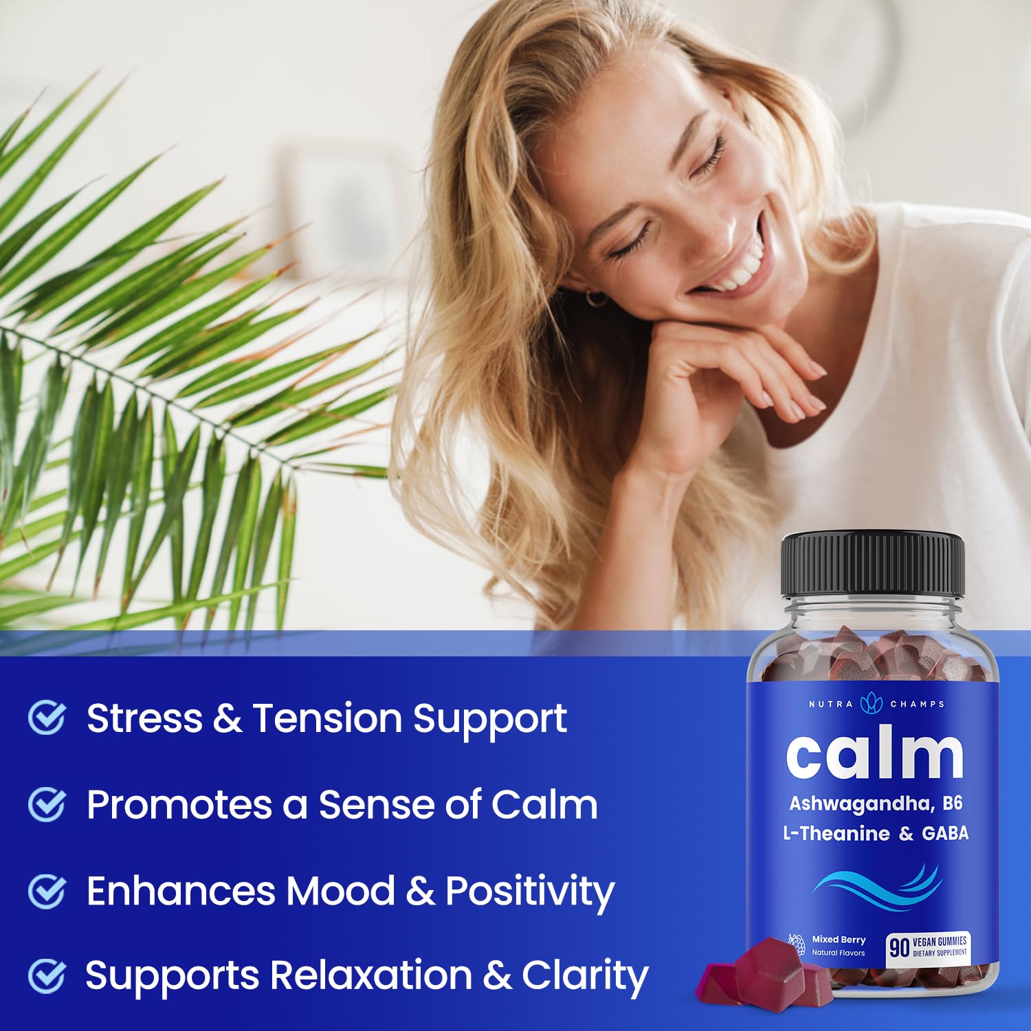 Foto 5 pulgar | Suplemento Nutrachamps Calm Gummies Stress Con Ashwagandha 90 Gomitas- Venta Internacional