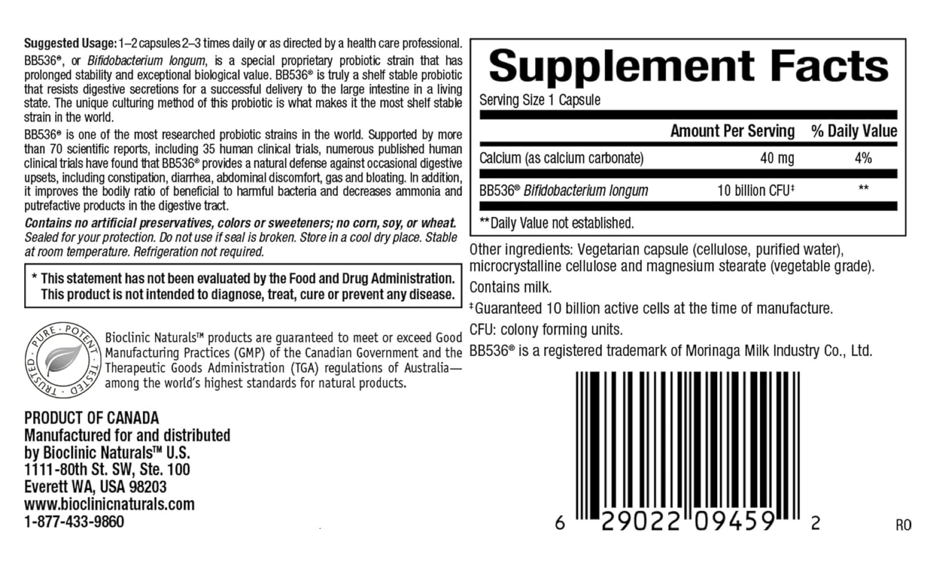 Foto 2 | Suplemento Bioclinic Probiotic Pro Bb536 60 Vegicaps - Venta Internacional