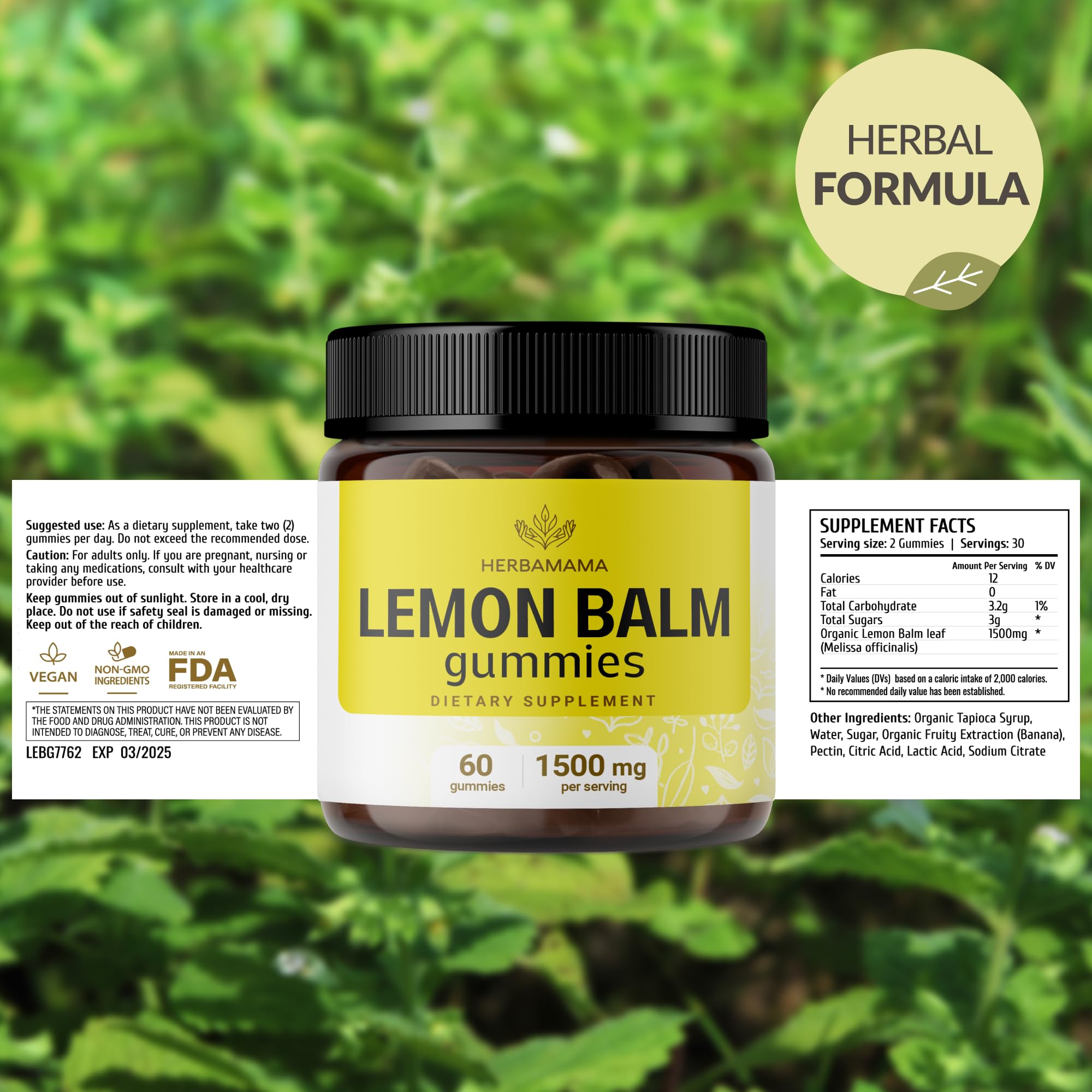 Foto 8 pulgar | Gomitas Herbamama Bálsamo de Limón 1500 Mg Vegano 60 Unidades - Venta Internacional