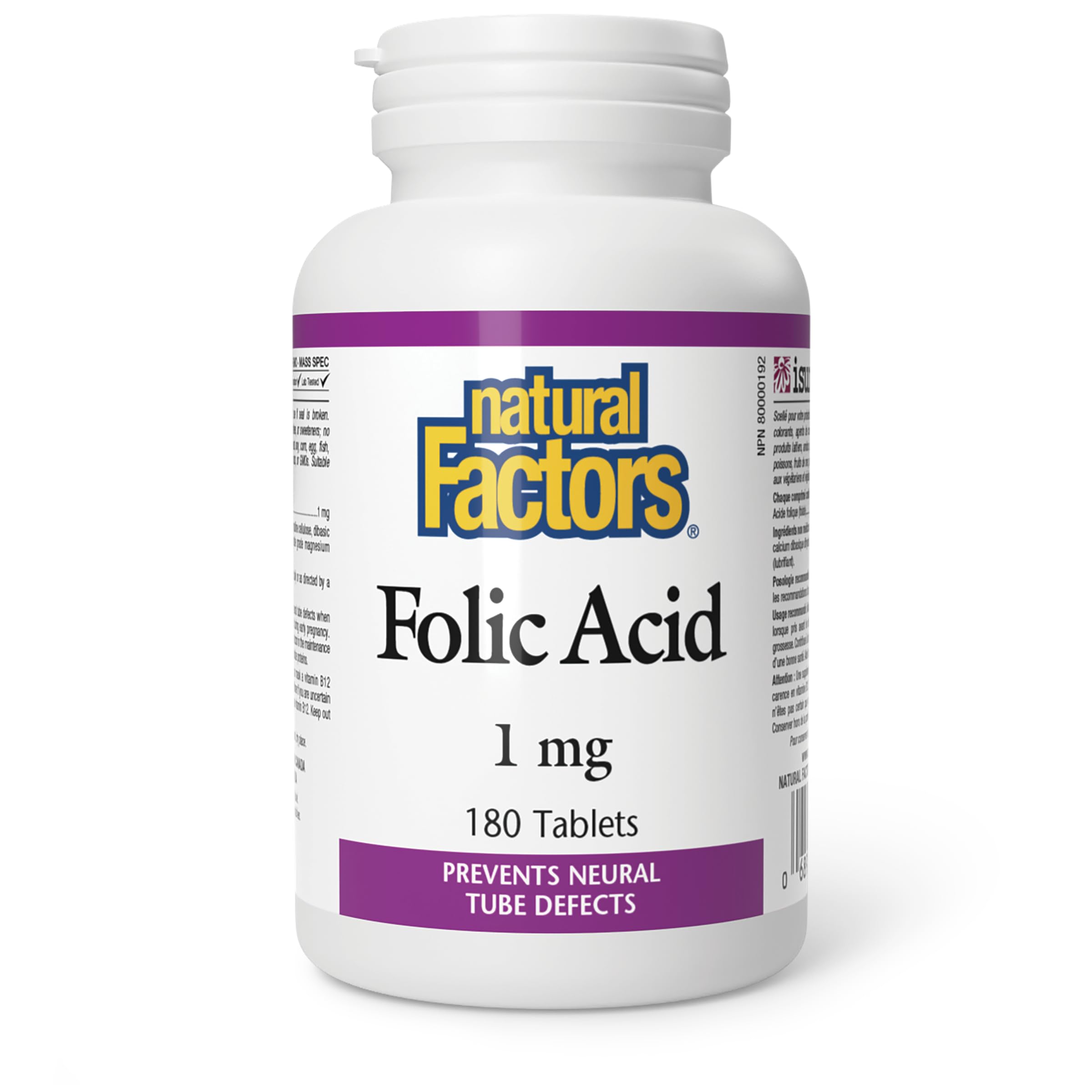 Foto 2 pulgar | Suplemento Natural Factors Folic Acid de 180 Tabletas-Venta Internacional