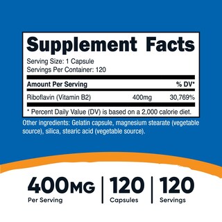 Foto 2 | Suplemento Nutricost De Vitamina B2 Riboflavina 400 Mg 120 Cápsulas - Venta Internacional