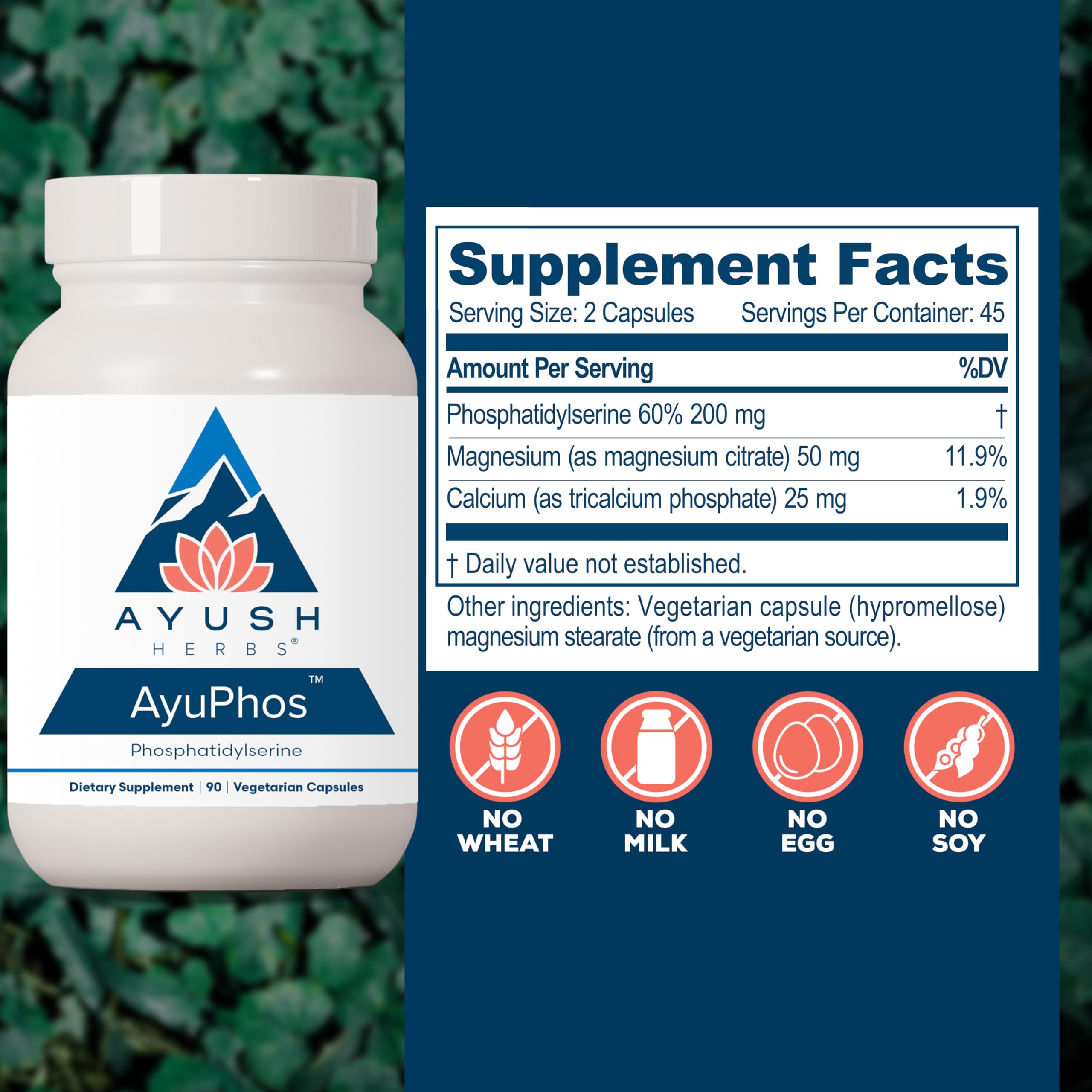 Foto 4 pulgar | Suplemento Ayush Herbs Ayuphos De Fosfatidilserina 200 Mg - Venta Internacional.
