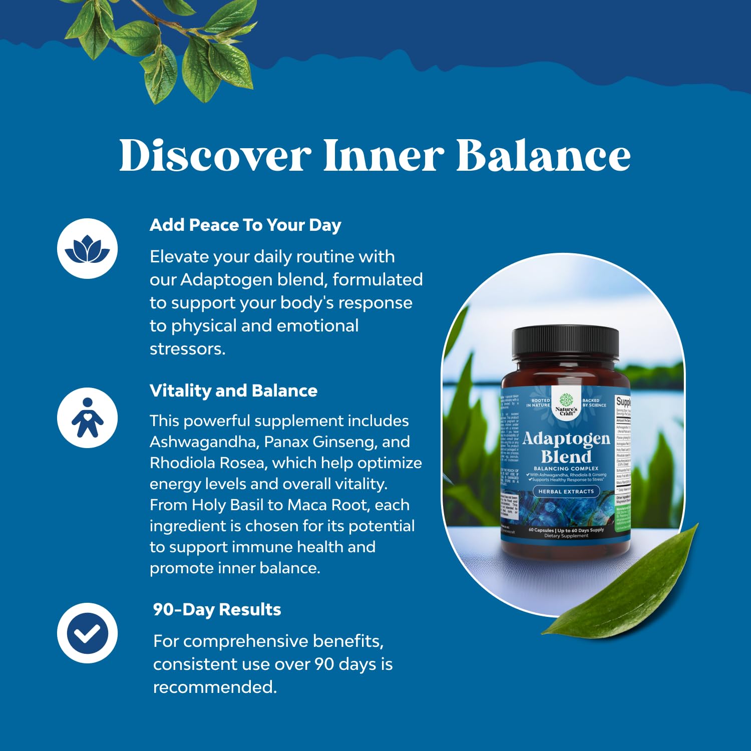 Foto 2 | Suplemento Herbal Adaptógeno para Apoyar El Estado De Ánimo Natures Craft - Venta Internacional