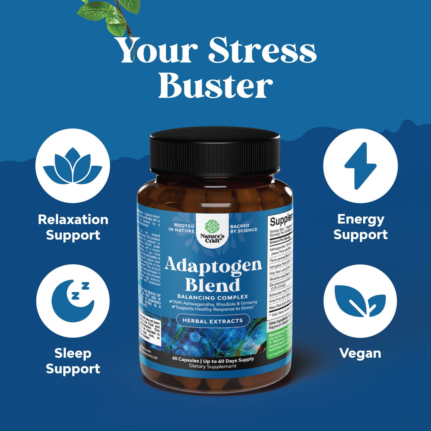 Foto 5 pulgar | Suplemento Herbal Adaptógeno para Apoyar El Estado De Ánimo Natures Craft - Venta Internacional