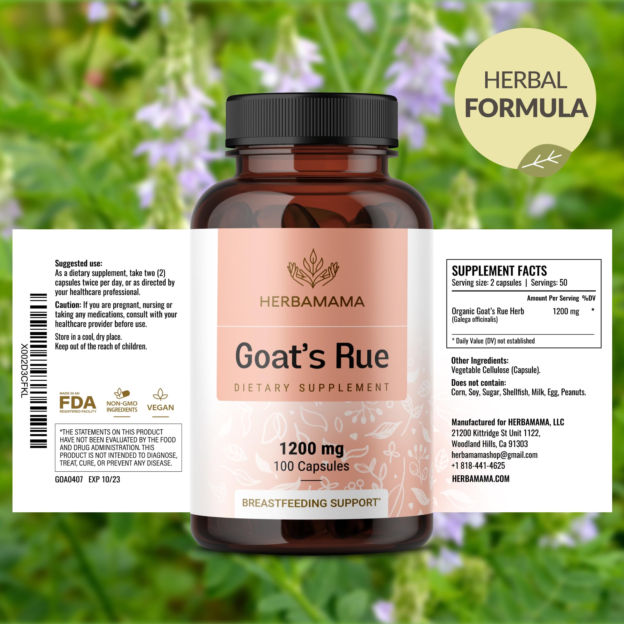 Foto 8 pulgar | Cápsulas de Ruda de Cabra Herbamama 1200 Mg Galega Officinalis 100 - Venta Internacional