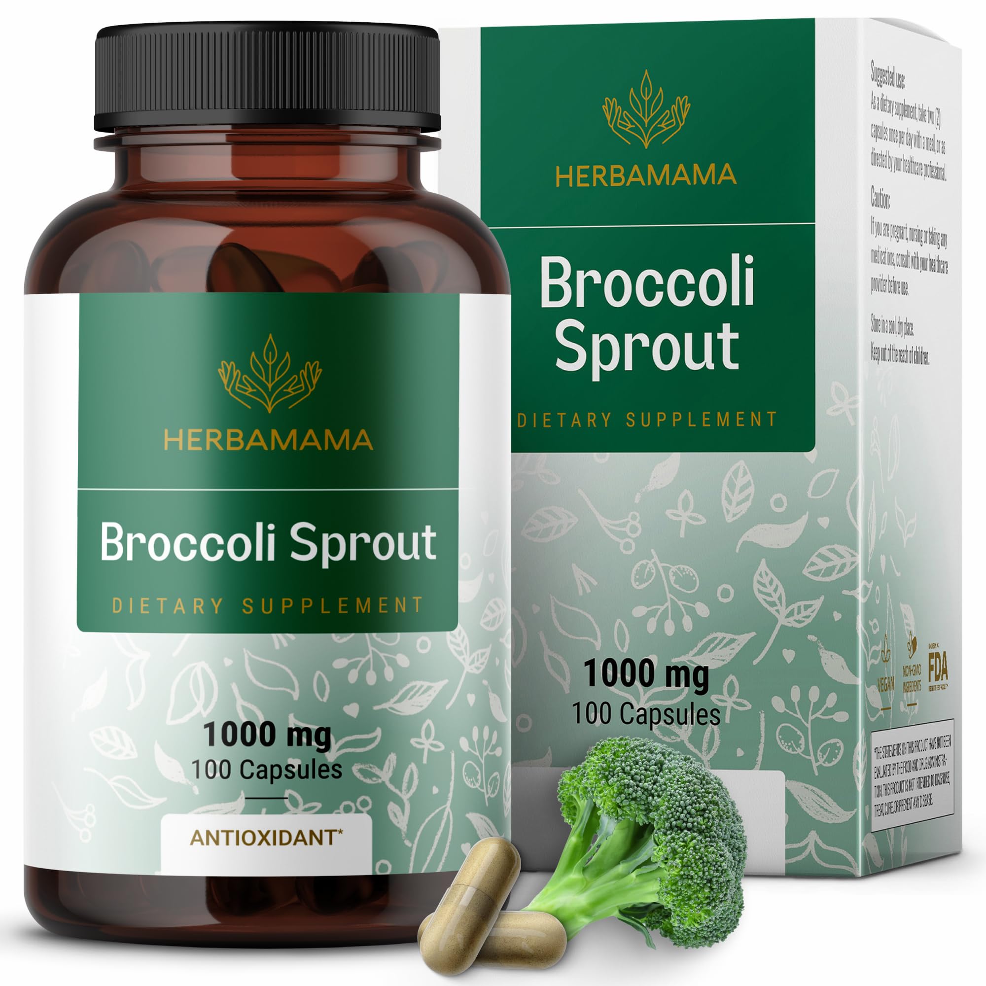 Suplemento Herbamama Extracto de Brócoli 1000 Mg 100 Cápsulas - Venta Internacional
