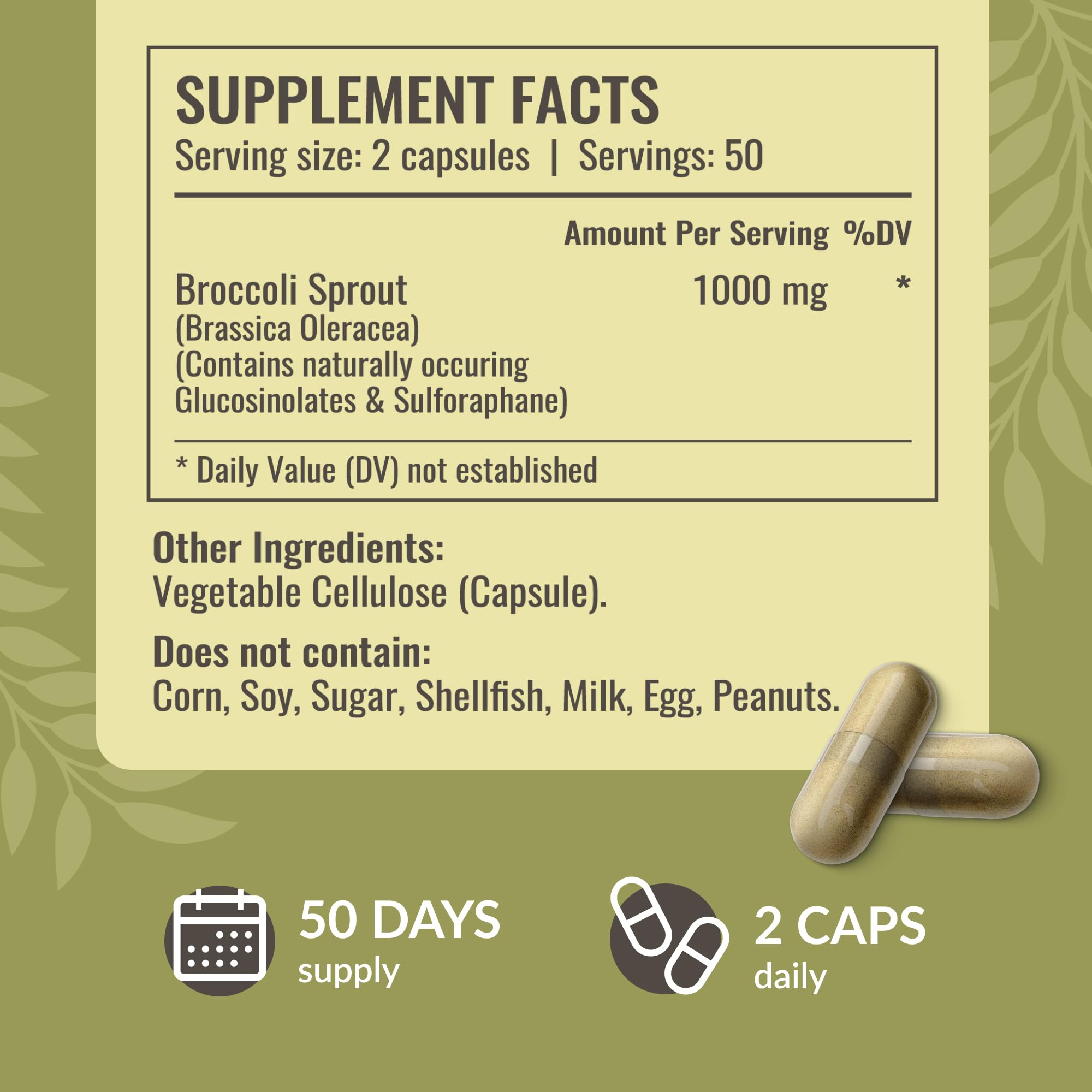 Foto 4 pulgar | Suplemento Herbamama Extracto de Brócoli 1000 Mg 100 Cápsulas - Venta Internacional