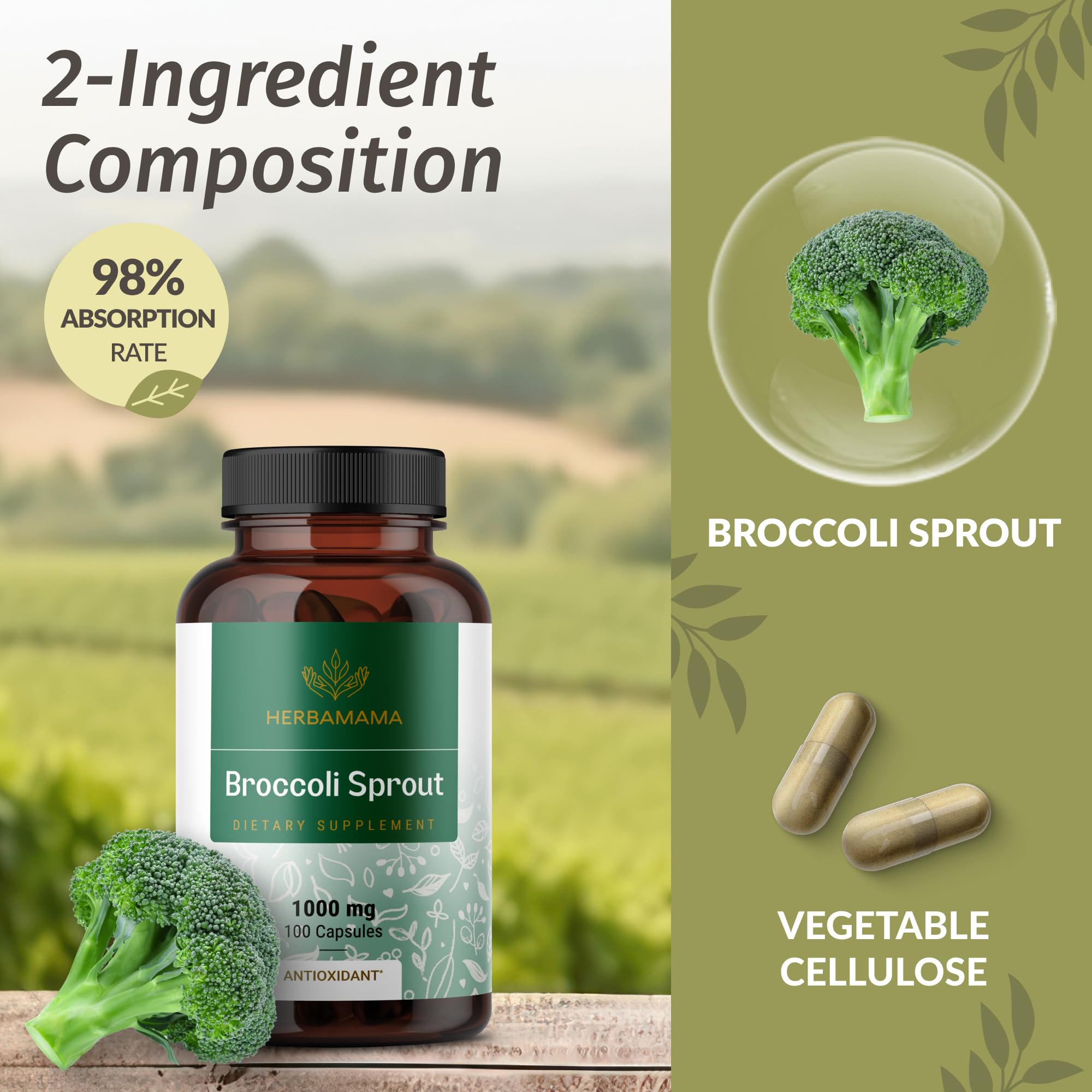 Foto 4 | Suplemento Herbamama Extracto de Brócoli 1000 Mg 100 Cápsulas - Venta Internacional