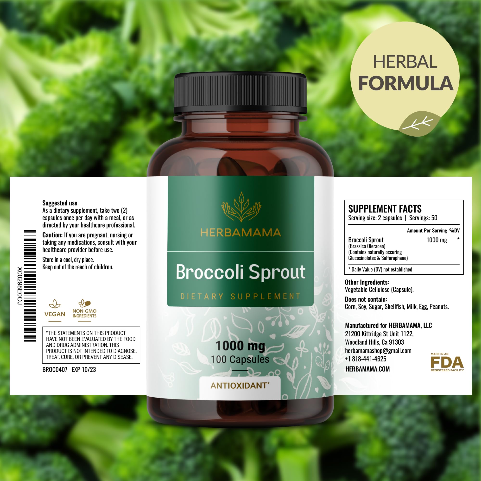 Foto 8 pulgar | Suplemento Herbamama Extracto de Brócoli 1000 Mg 100 Cápsulas - Venta Internacional