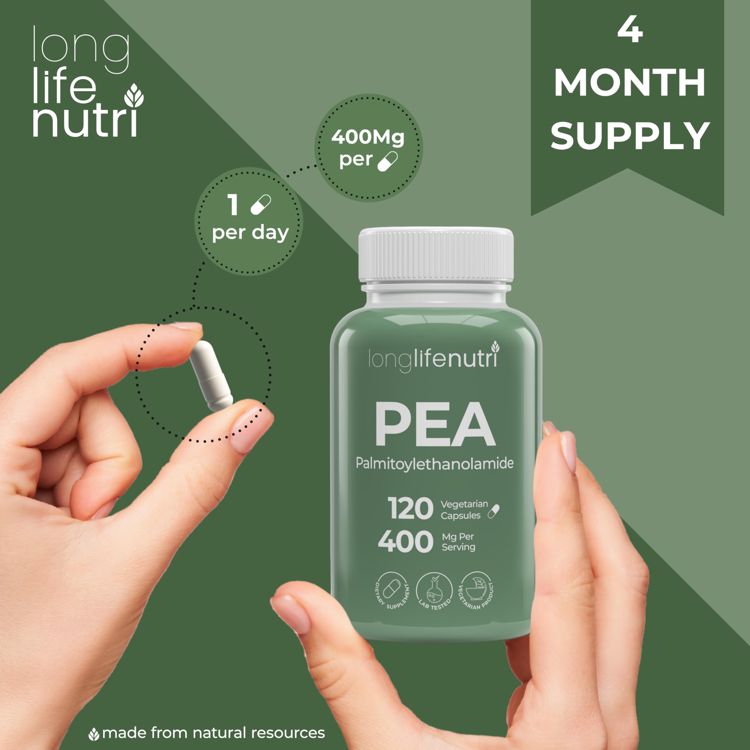 Foto 6 pulgar | Suplemento Longlifenutri Palmitoiletanolamida 400 Mg 120 Cápsulas - Venta Internacional.
